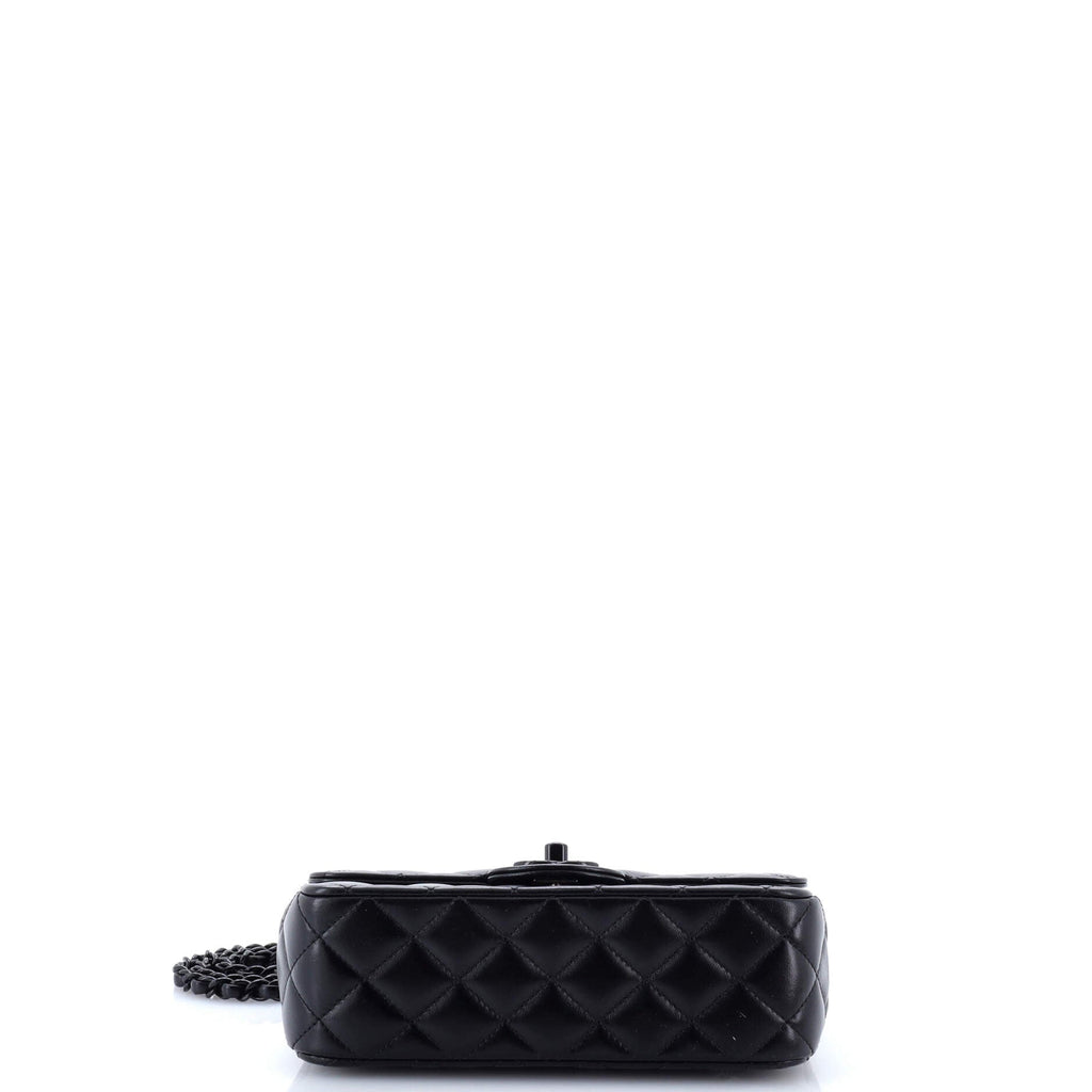 So Black Classic Single Flap Chain Top Handle Bag Quilted Lambskin Mini