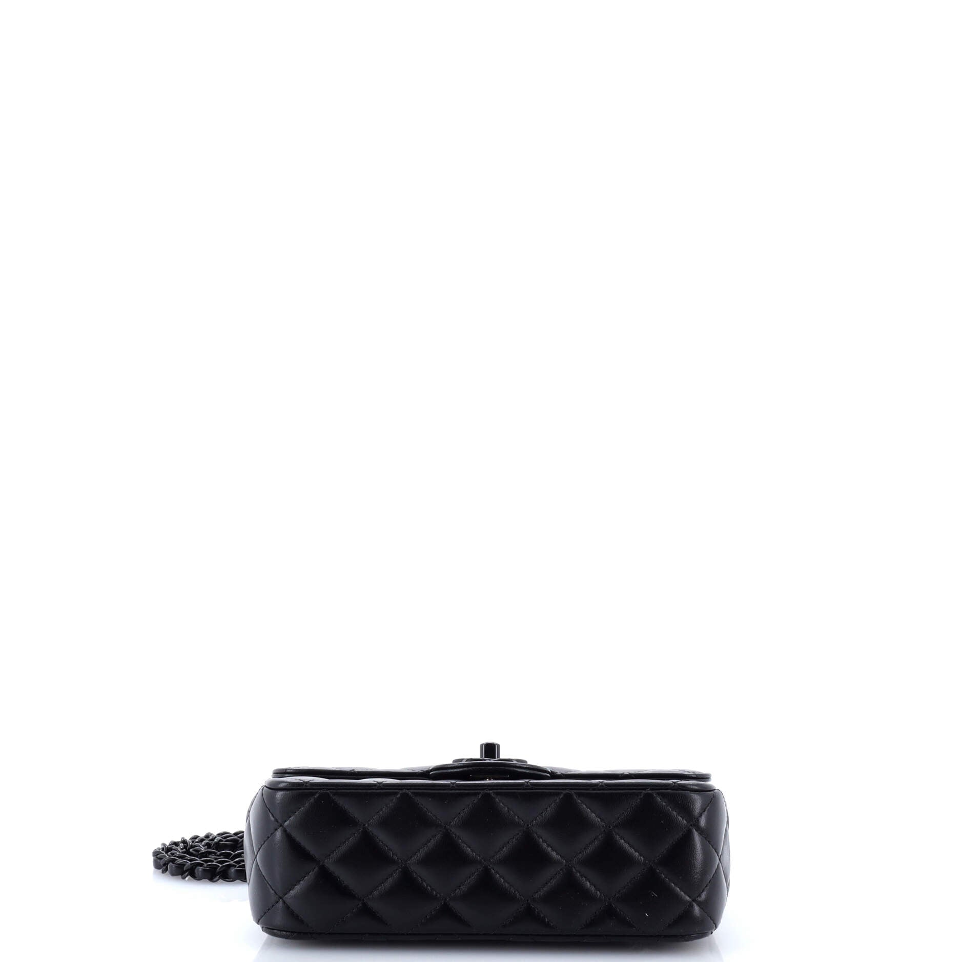 So Black Classic Single Flap Chain Top Handle Bag Quilted Lambskin Mini