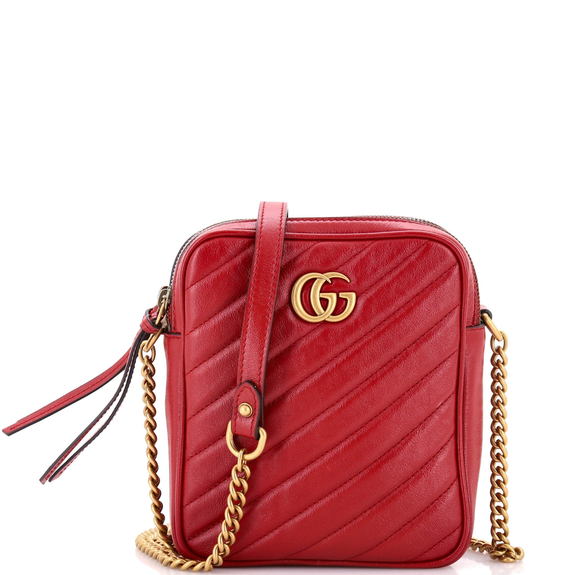 GG Marmont Double Zip Camera Bag Diagonal Quilted Leather Mini