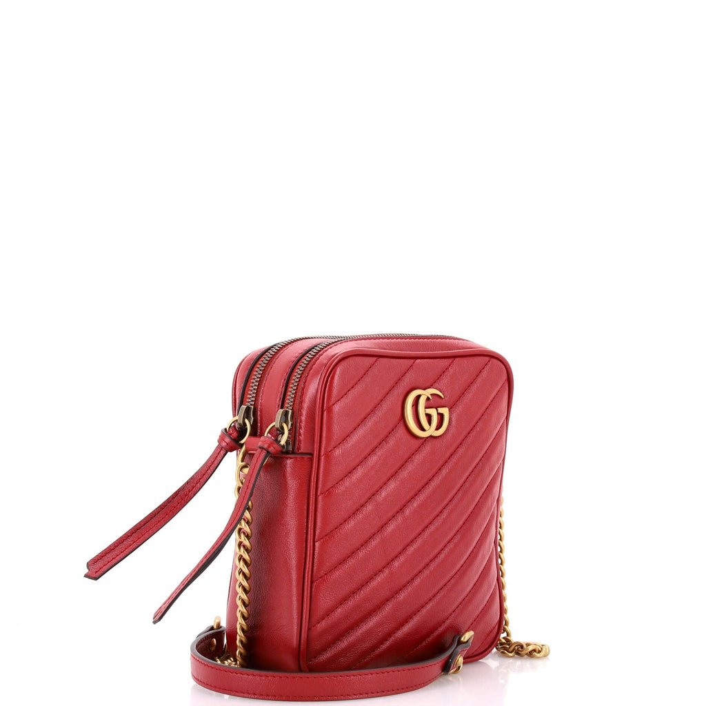 GG Marmont Double Zip Camera Bag Diagonal Quilted Leather Mini