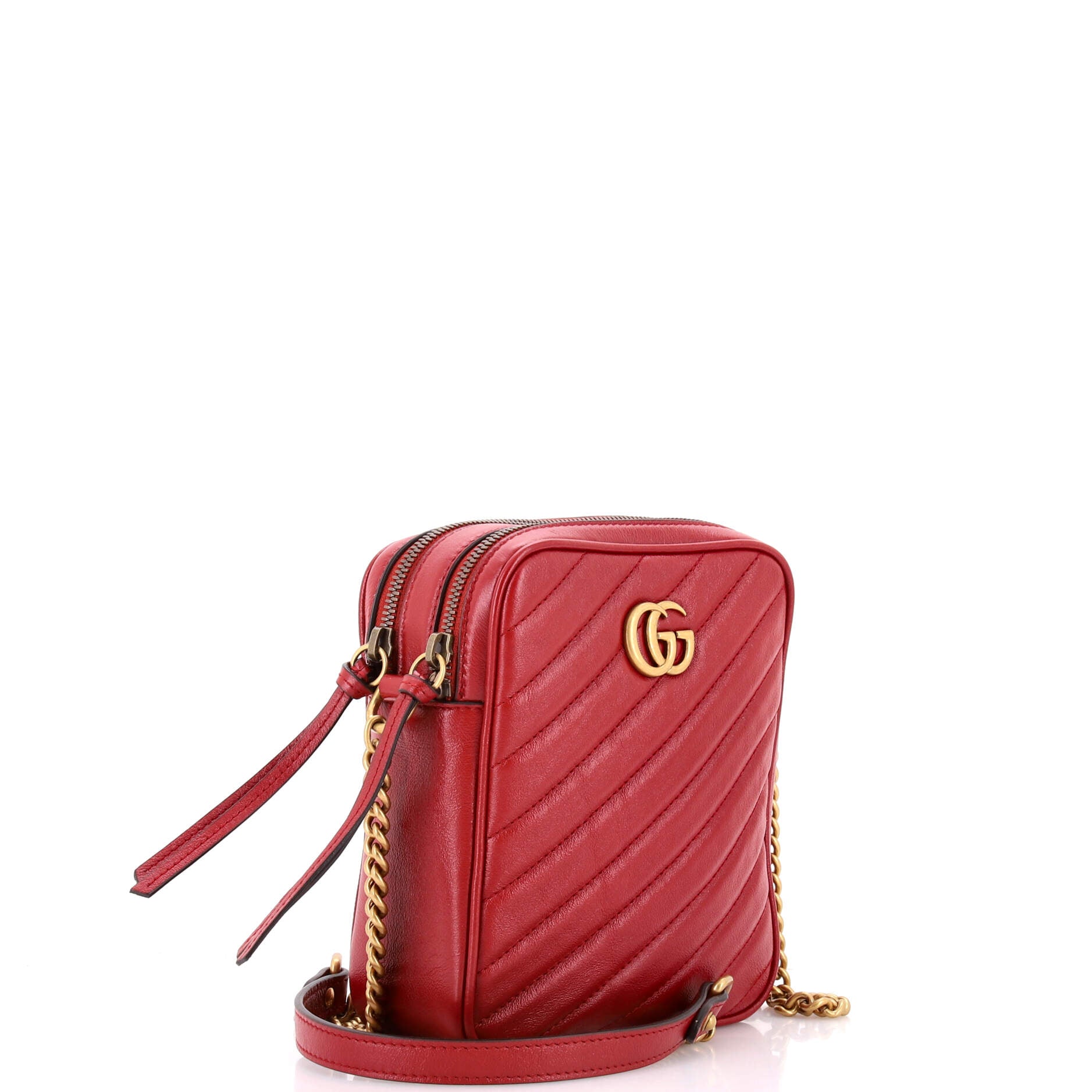 GG Marmont Double Zip Camera Bag Diagonal Quilted Leather Mini