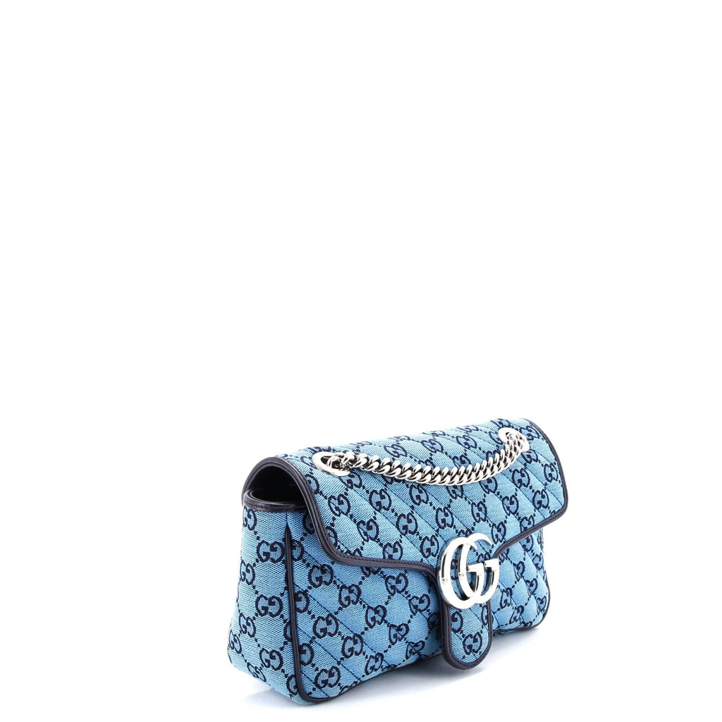 GG Marmont Flap Bag Diagonal Quilted GG Canvas with Leather Small