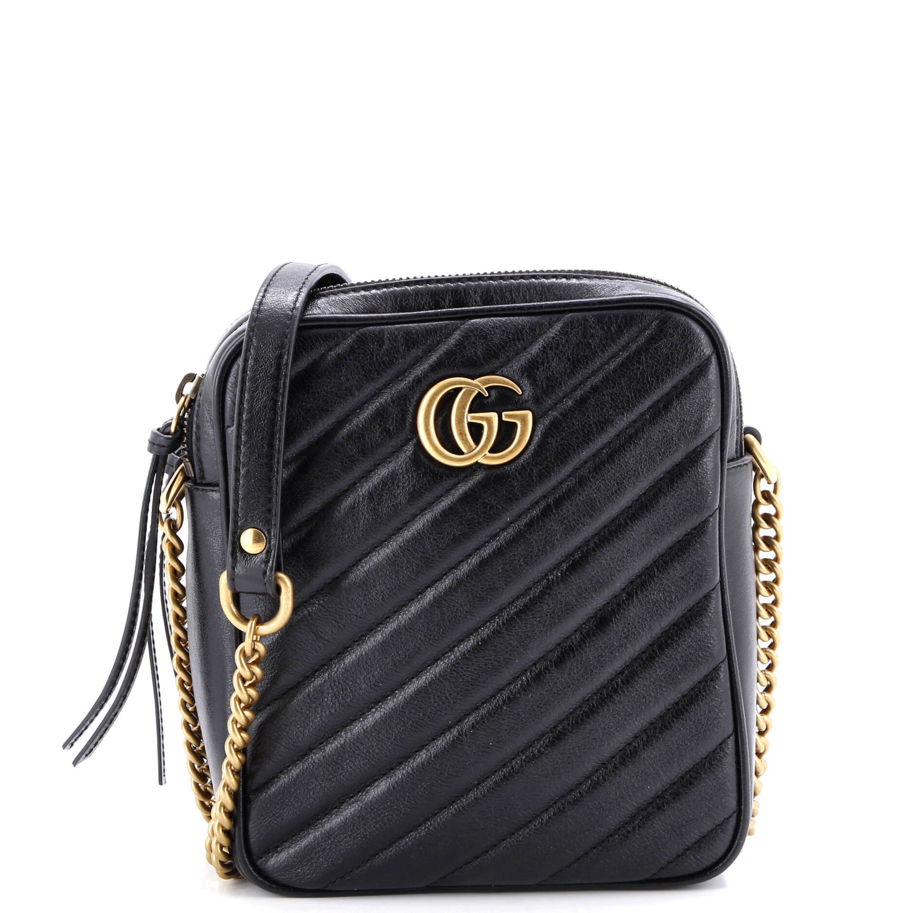 GG Marmont Double Zip Camera Bag Diagonal Quilted Leather Mini
