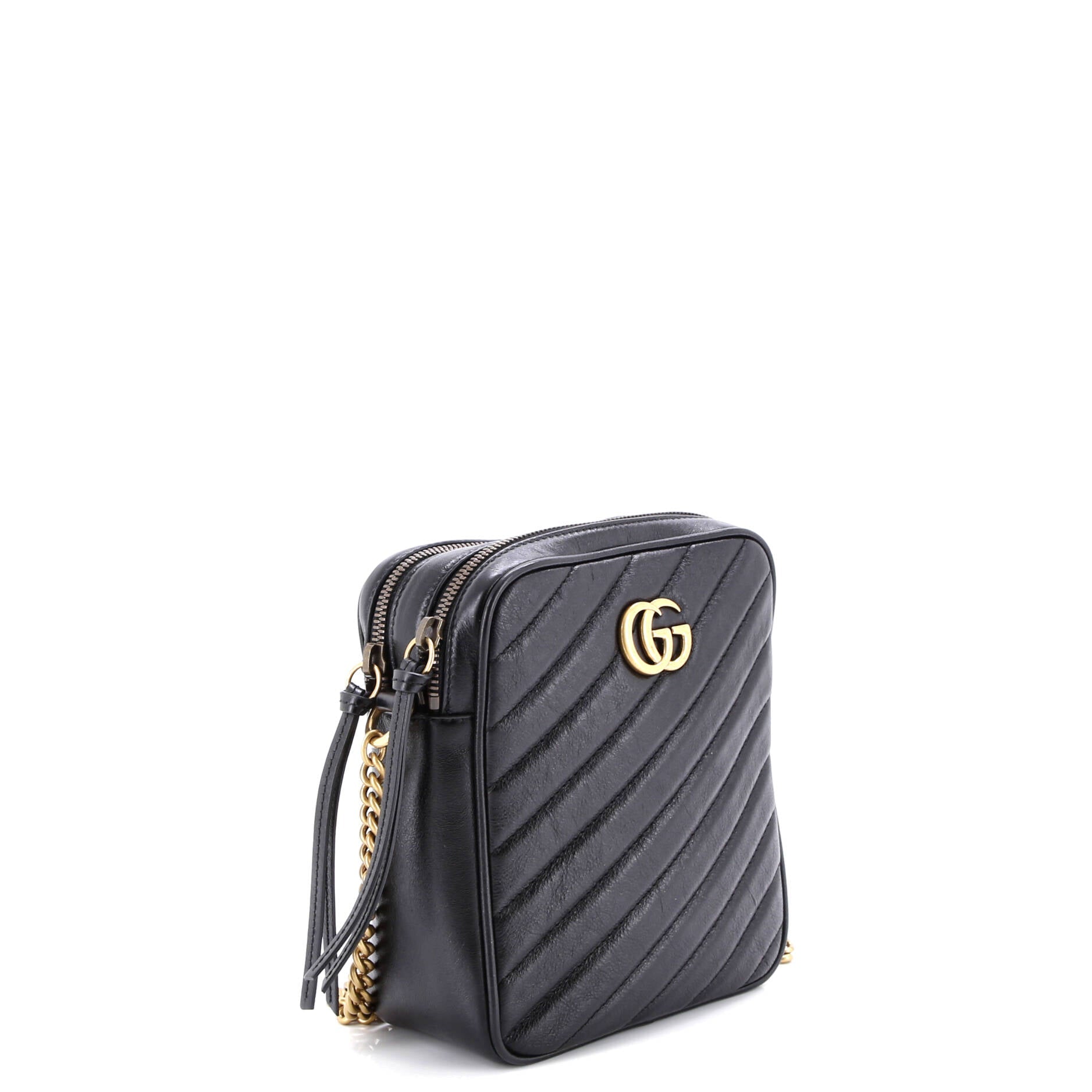 GG Marmont Double Zip Camera Bag Diagonal Quilted Leather Mini
