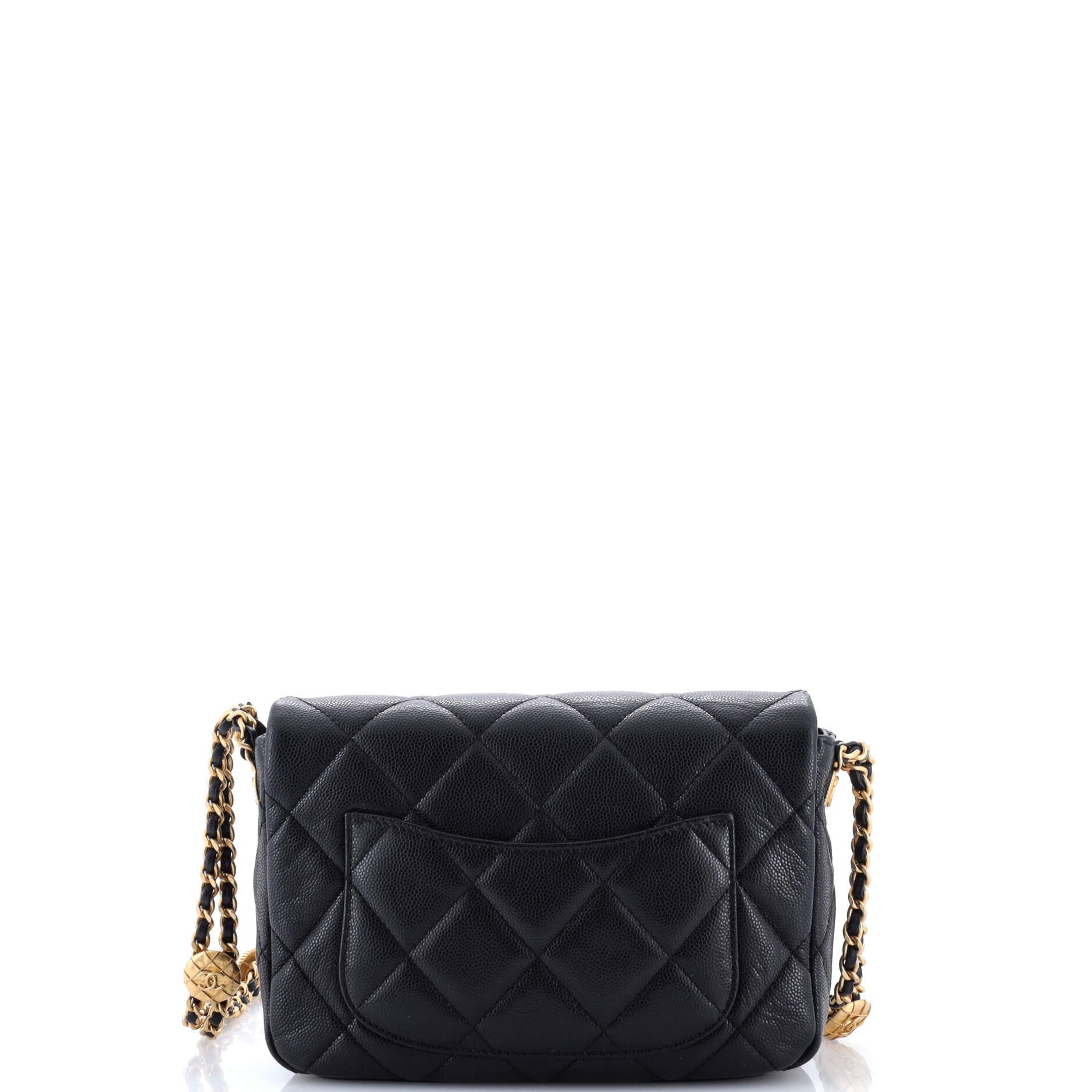 Twist Your Buttons Flap Bag Quilted Caviar Small