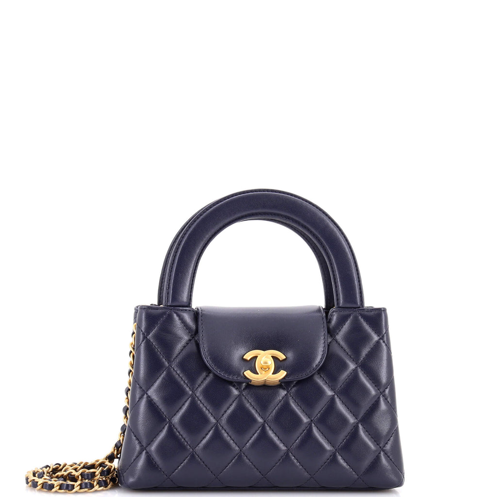 Kelly Top Handle Shopping Bag Quilted Shiny Aged Calfskin Mini