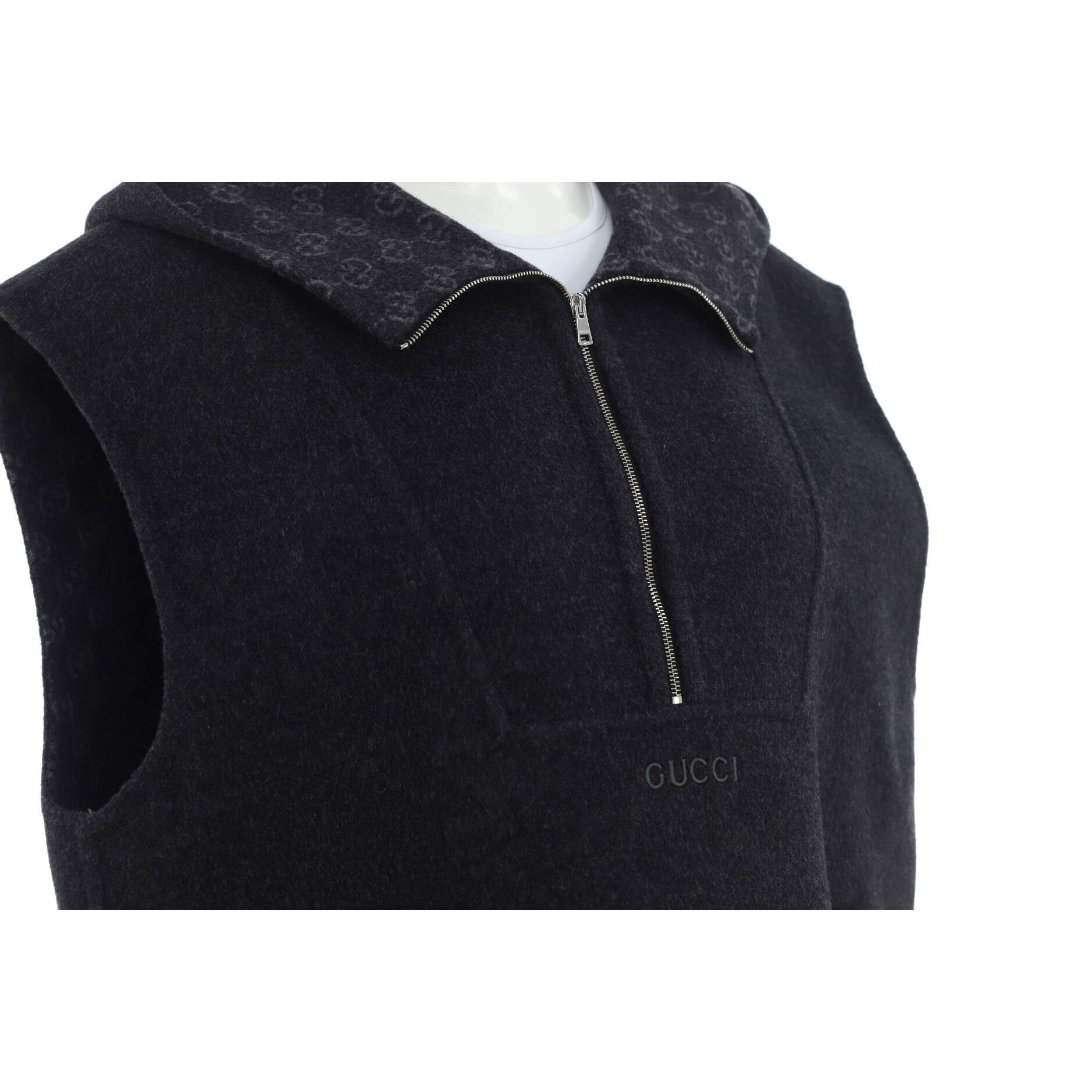 Women's Logo Zip Hooded Vest Wool Blend
