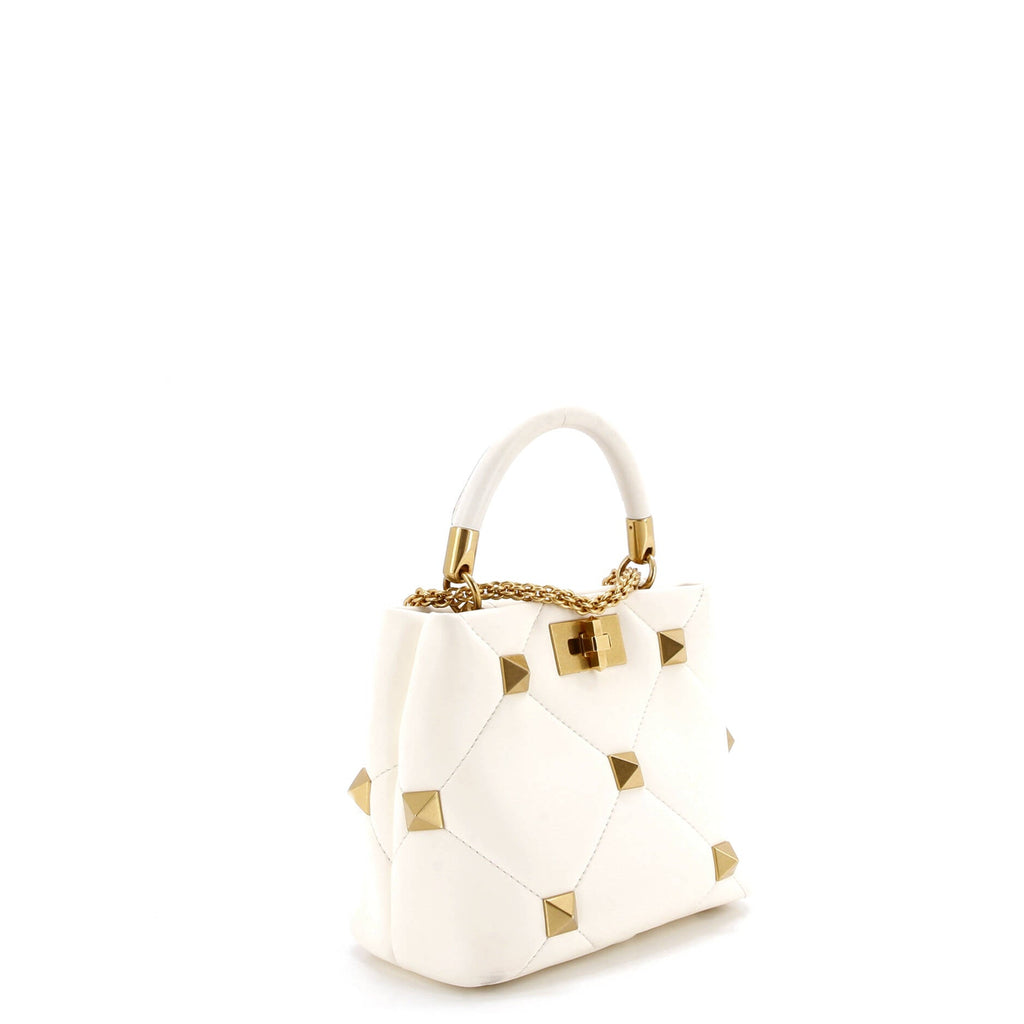 Roman Stud Top Handle Bag Quilted Leather Small