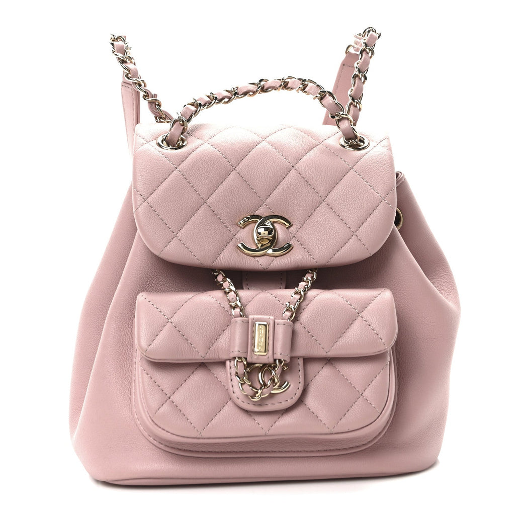 Lambskin Quilted Small Duma Drawstring Backpack Light Pink