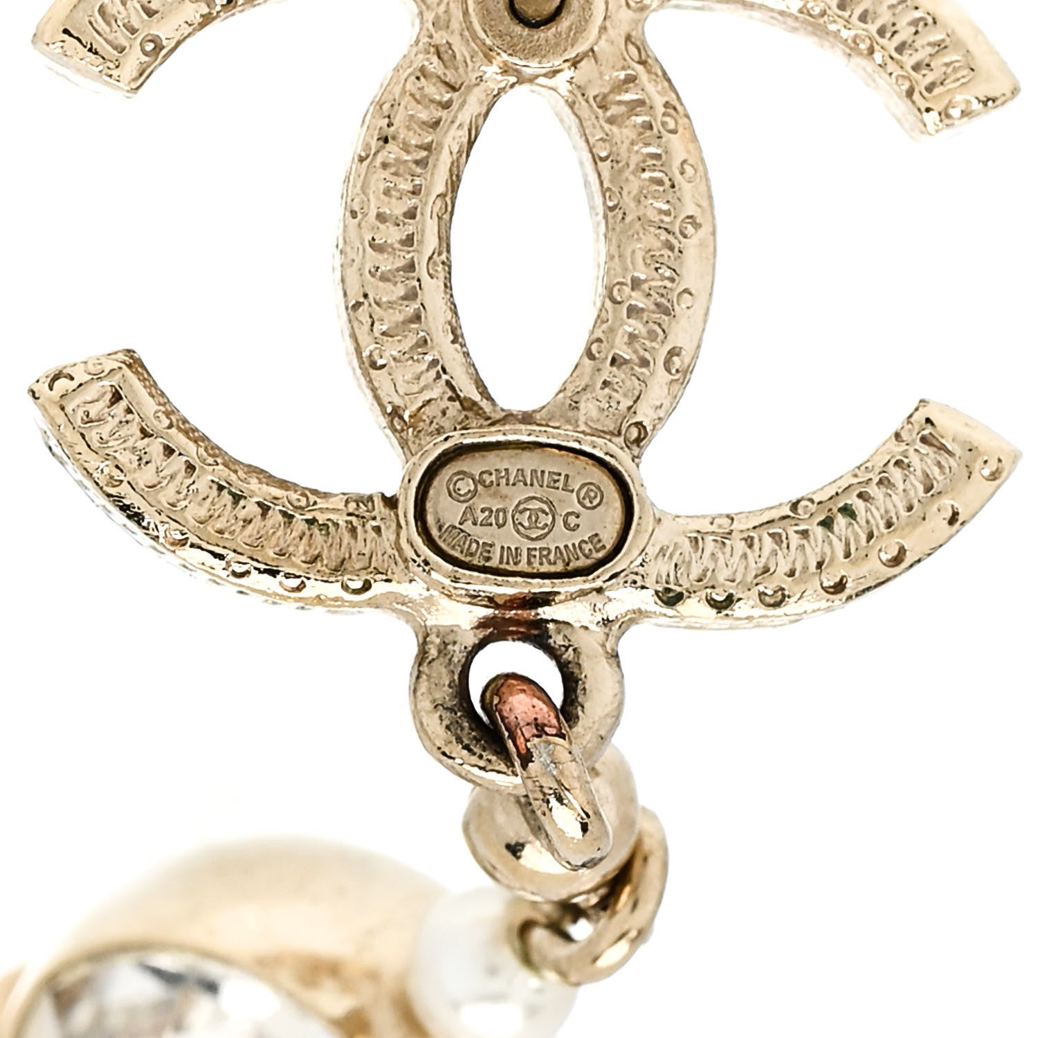 Crystal Pearl CC Charms Drop Earrings Gold