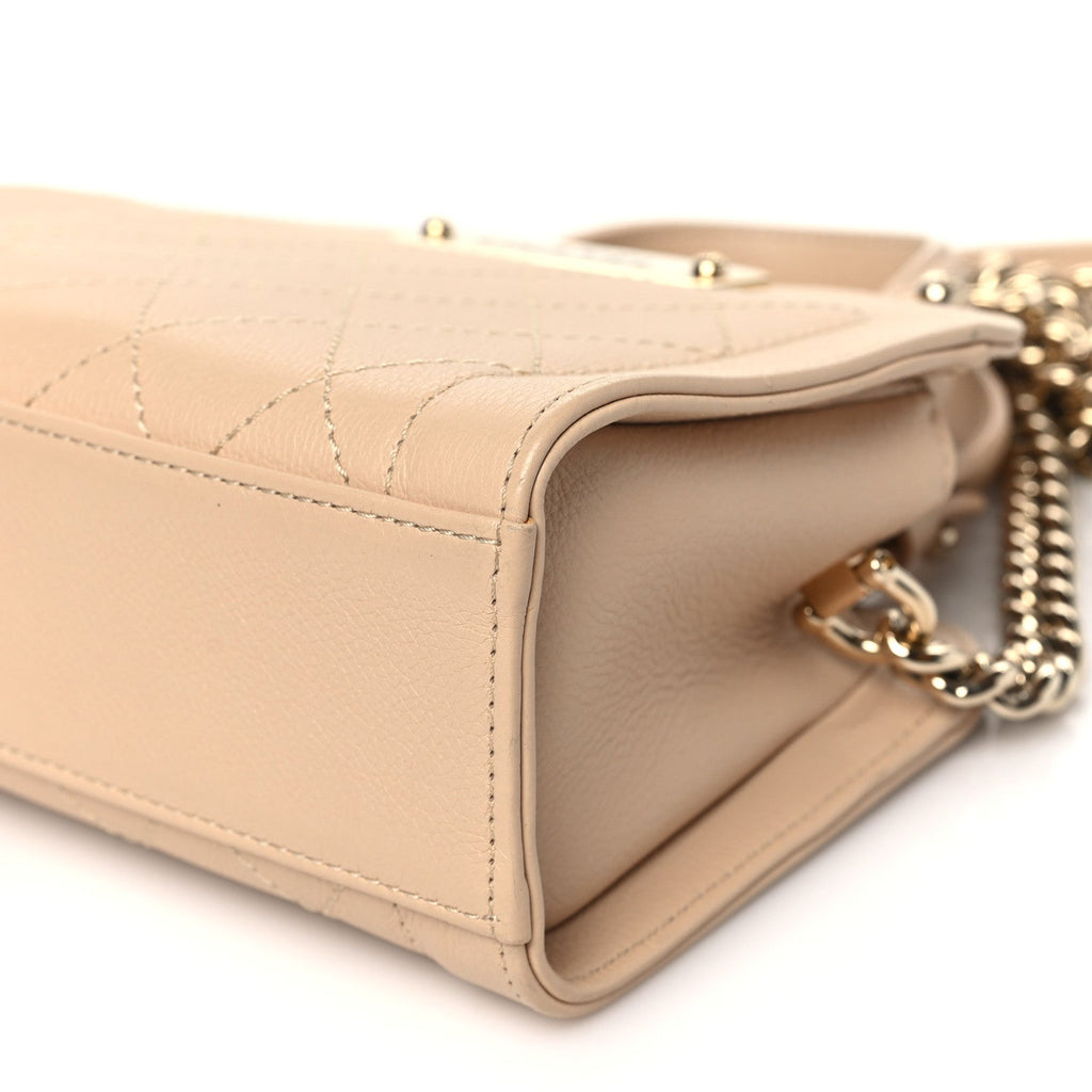 Grained Calfskin Stitched Mini Label  Shopper Tote Beige