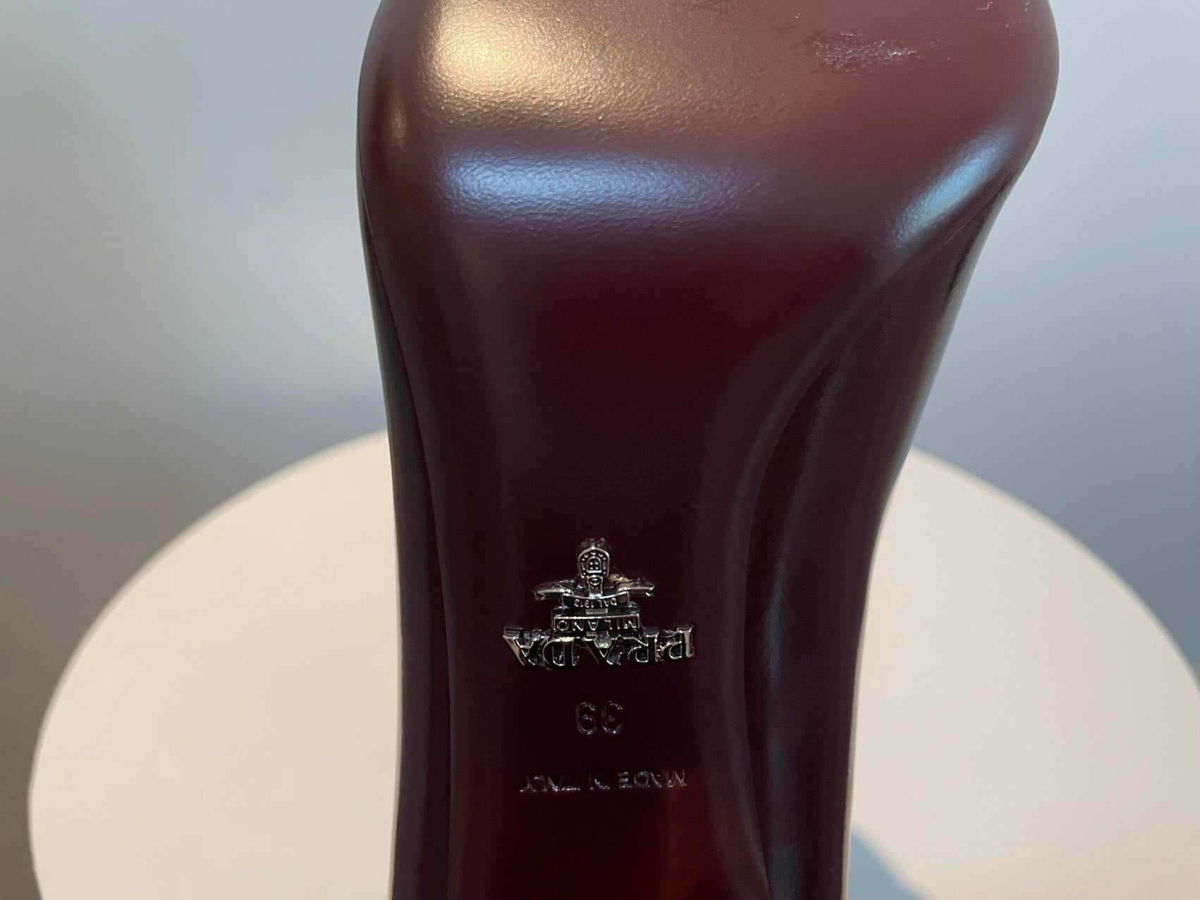 Prada Merlot Kiltie Chain Patent Leather Block-heel Pumps 39