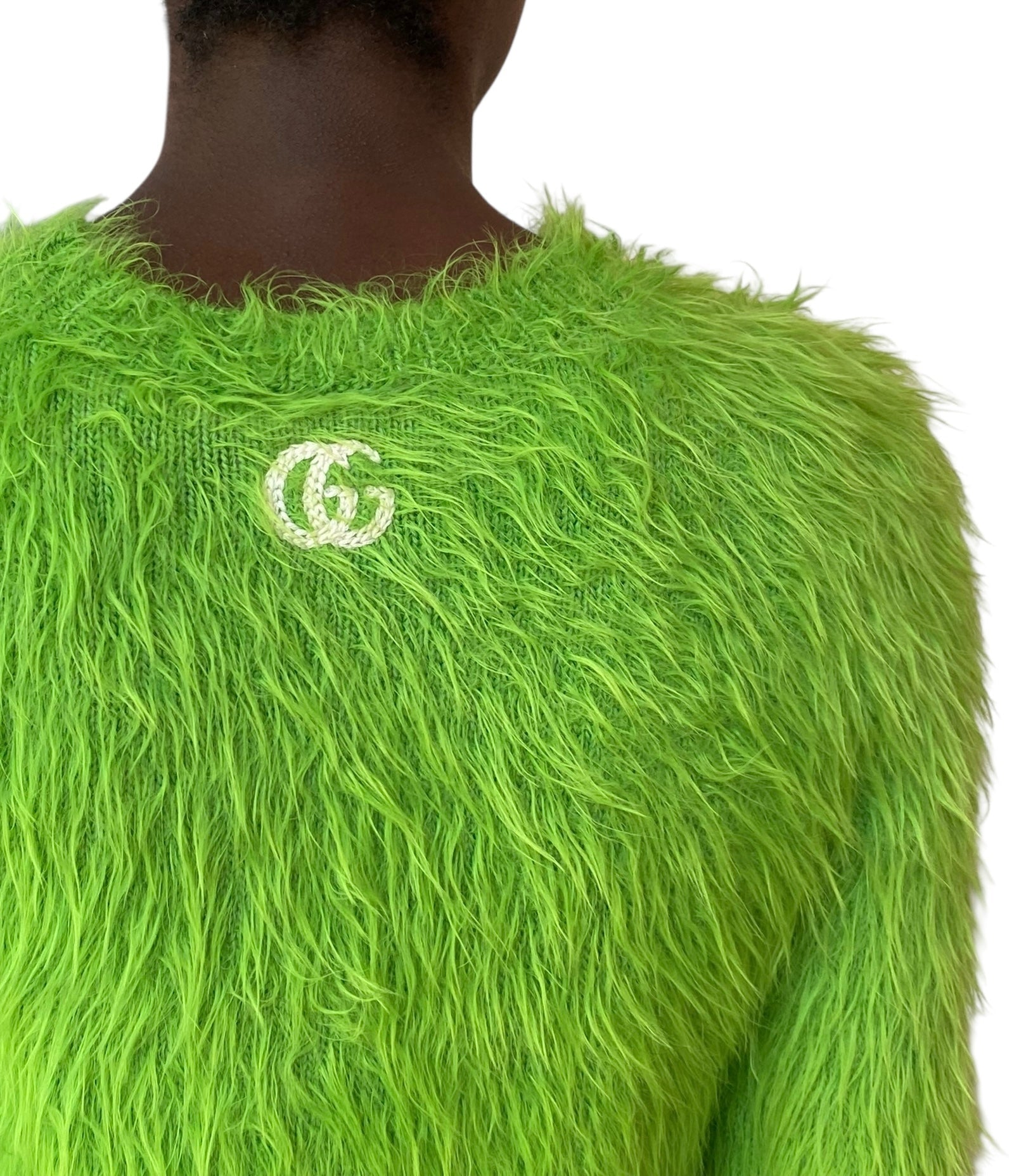 Gucci Green Faux Fur Cropped Knit Sweater - XS