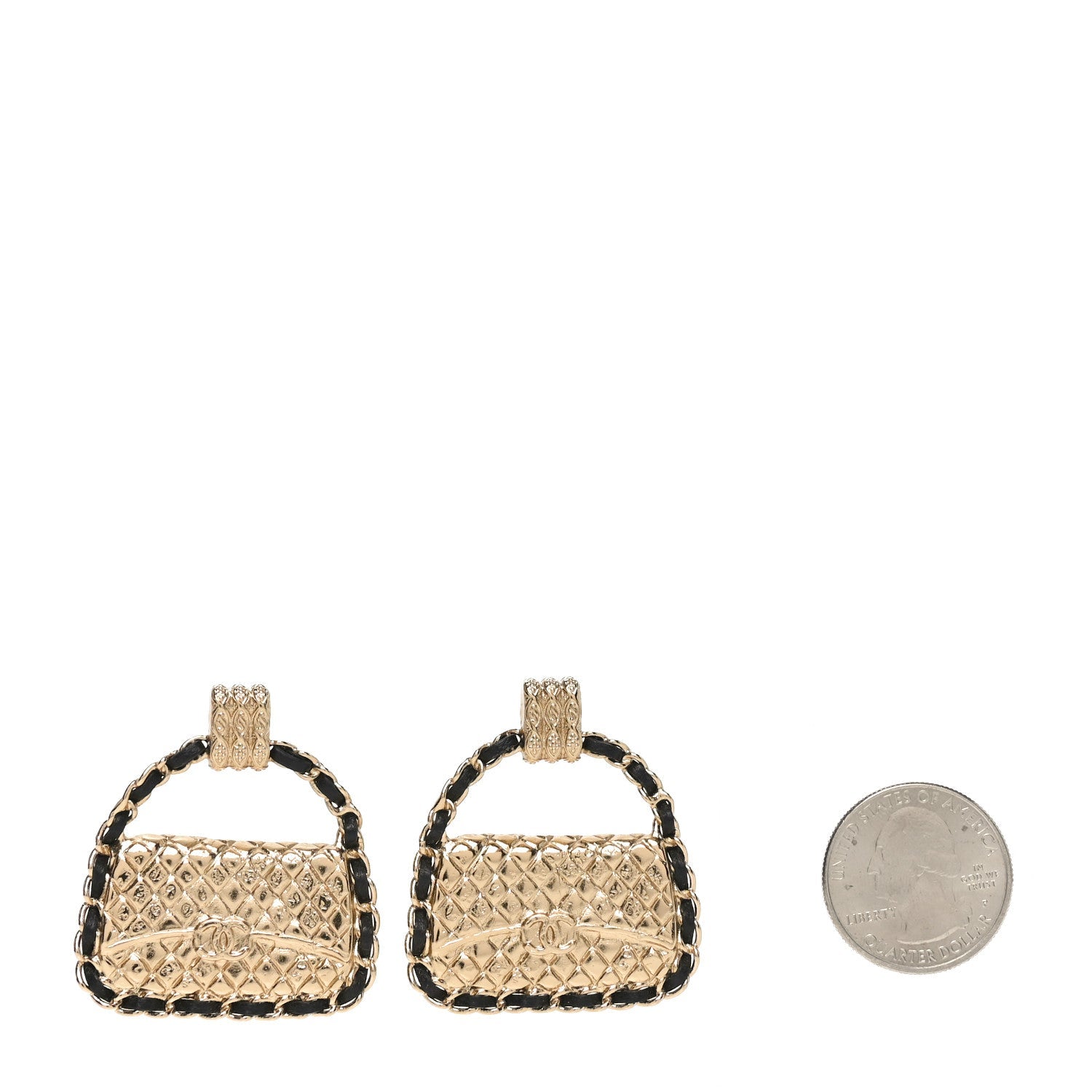Metal Lambskin Quilted CC Chain Flap Bag Earrings Gold Black