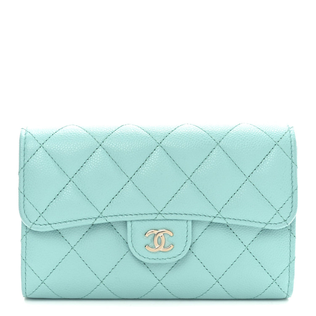 Caviar Quilted Medium Flap Wallet Light Blue