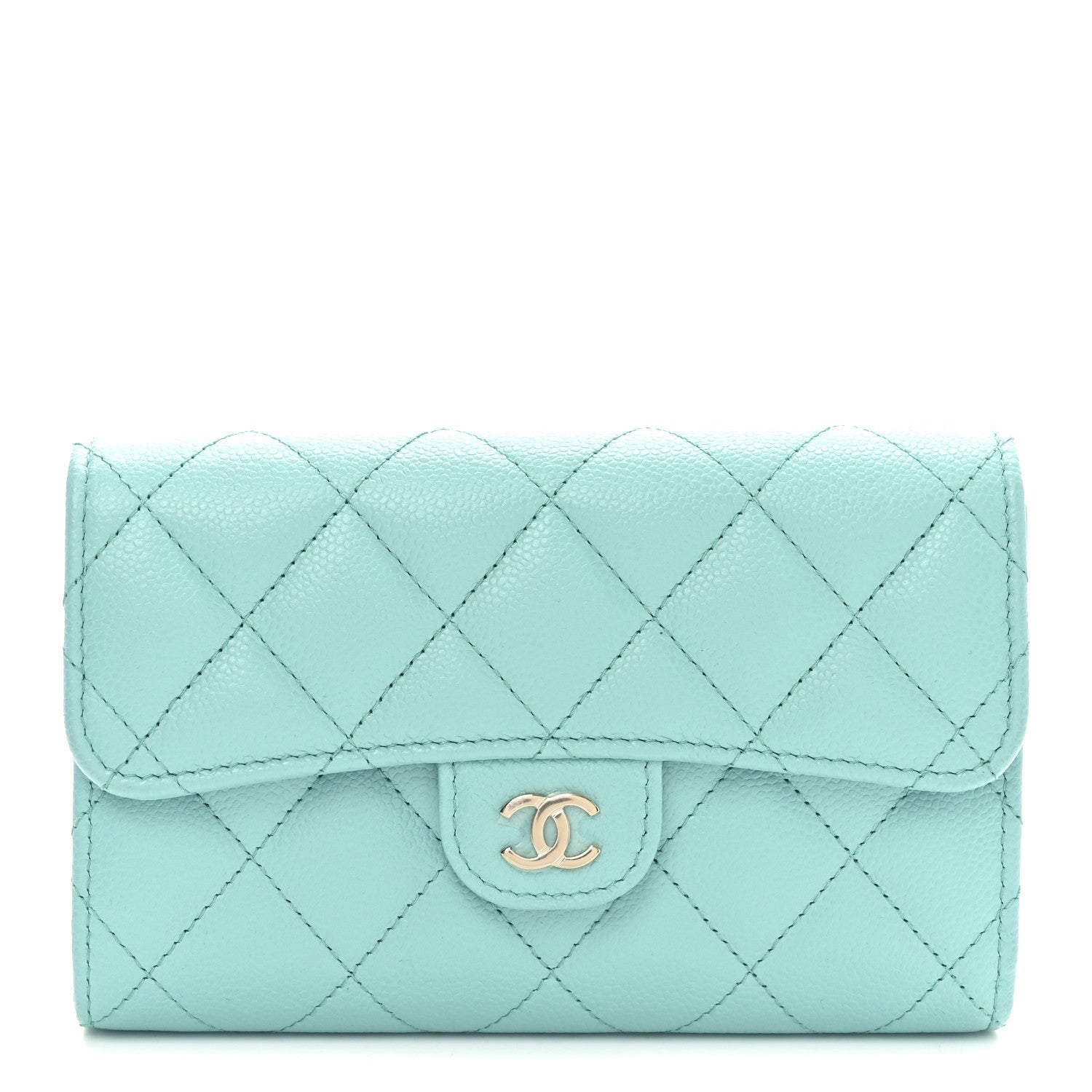 Caviar Quilted Medium Flap Wallet Light Blue