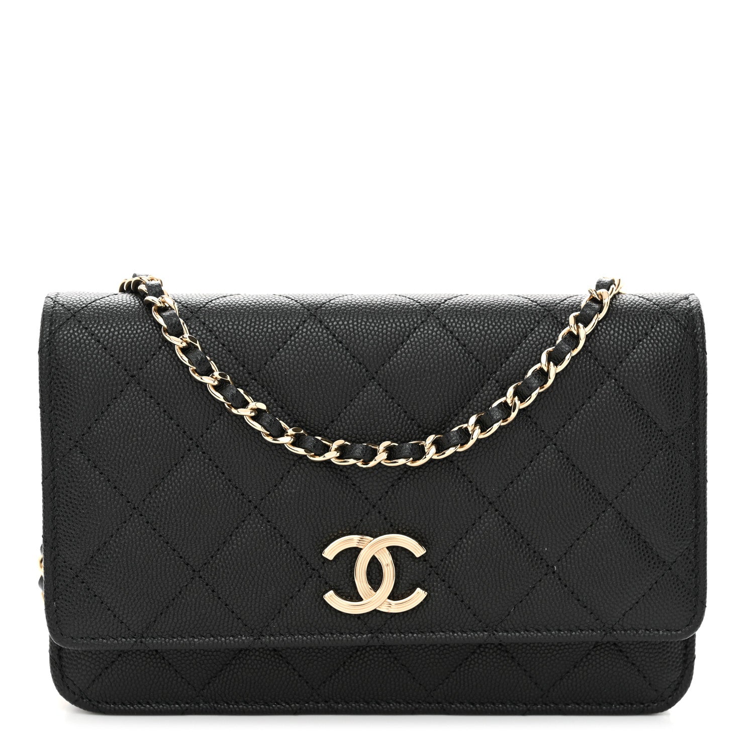 Caviar Quilted Striated CC Wallet On Chain WOC Black