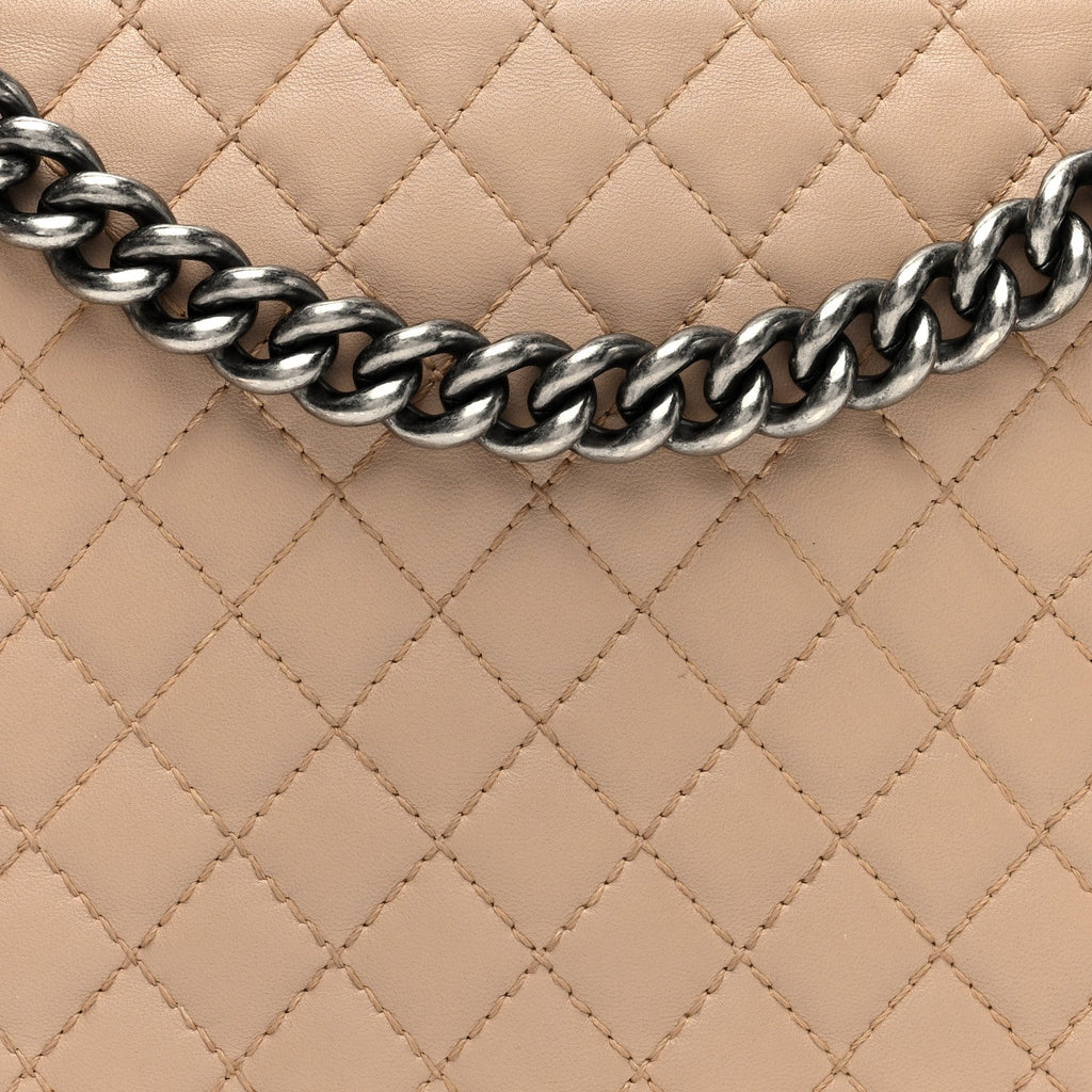 Lambskin Quilted Large Boy Flap Beige Black