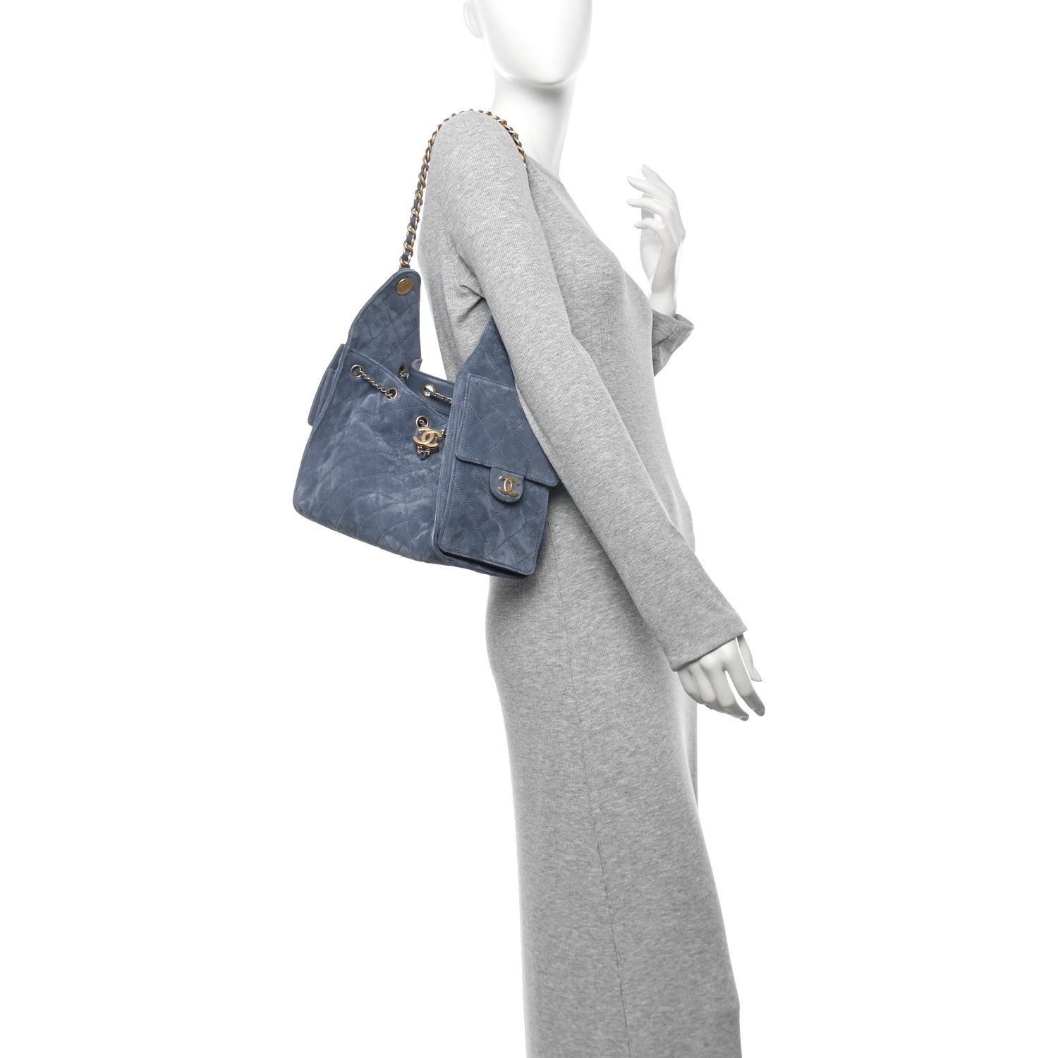 Suede Quilted Small Chanel 25 Handbag Blue