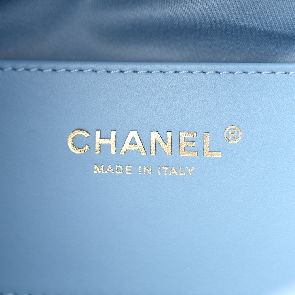 Washed Denim Quilted Medium Chanel 25 Handbag Blue