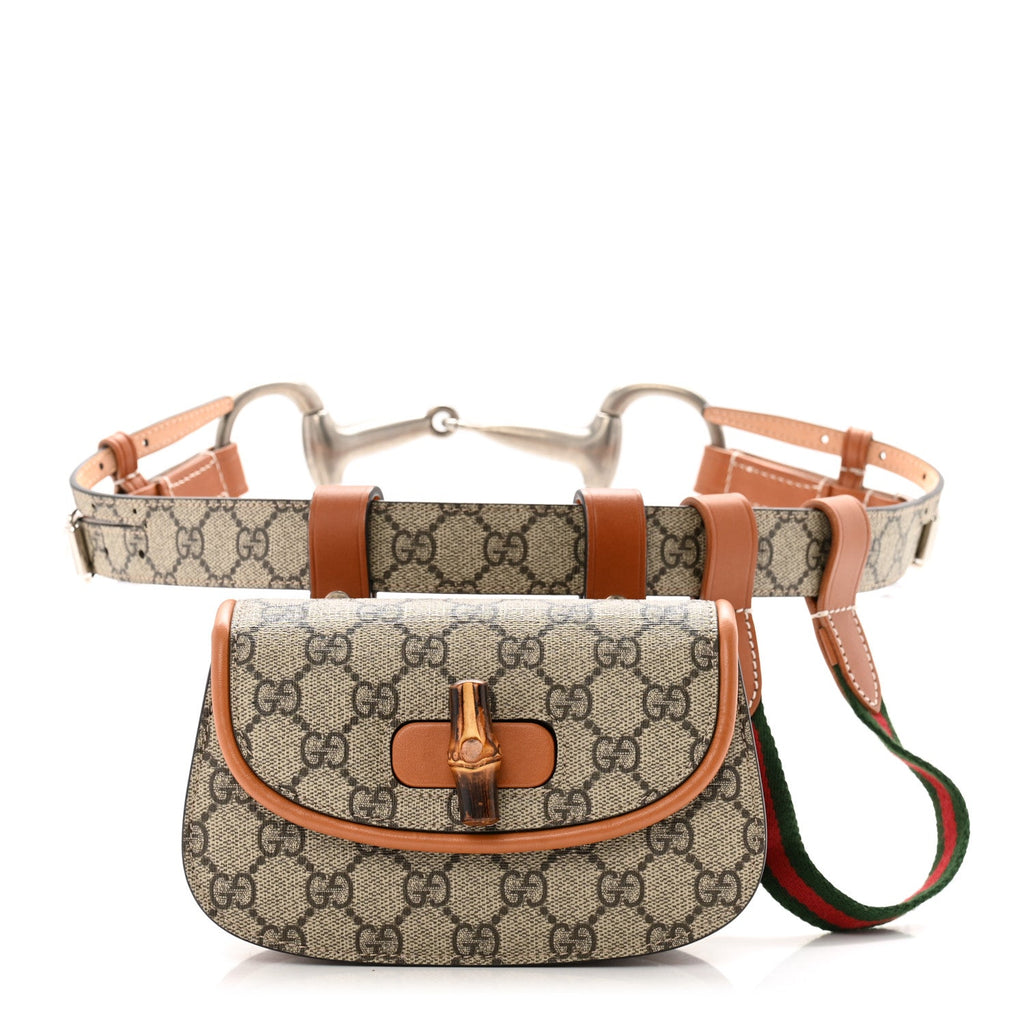 GG Supreme Monogram Web Bamboo Mini 1947 Belt Bag 85 Beige