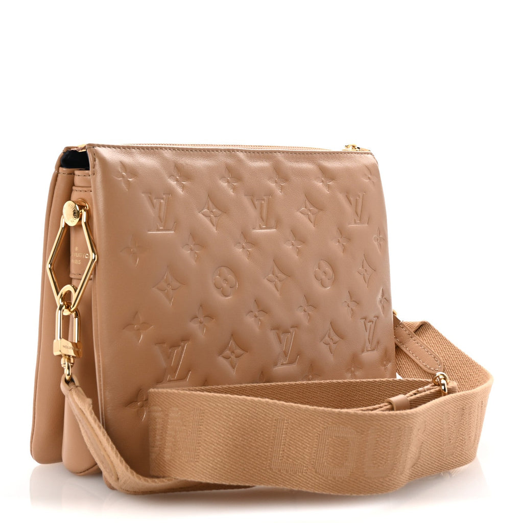 Lambskin Embossed Monogram Coussin PM Camel