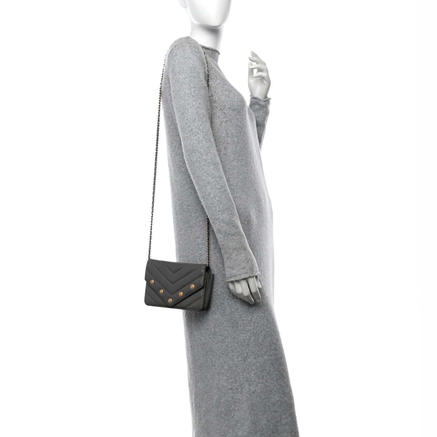 Lambskin Chevron Quilted Medallion Wallet On Chain WOC Grey