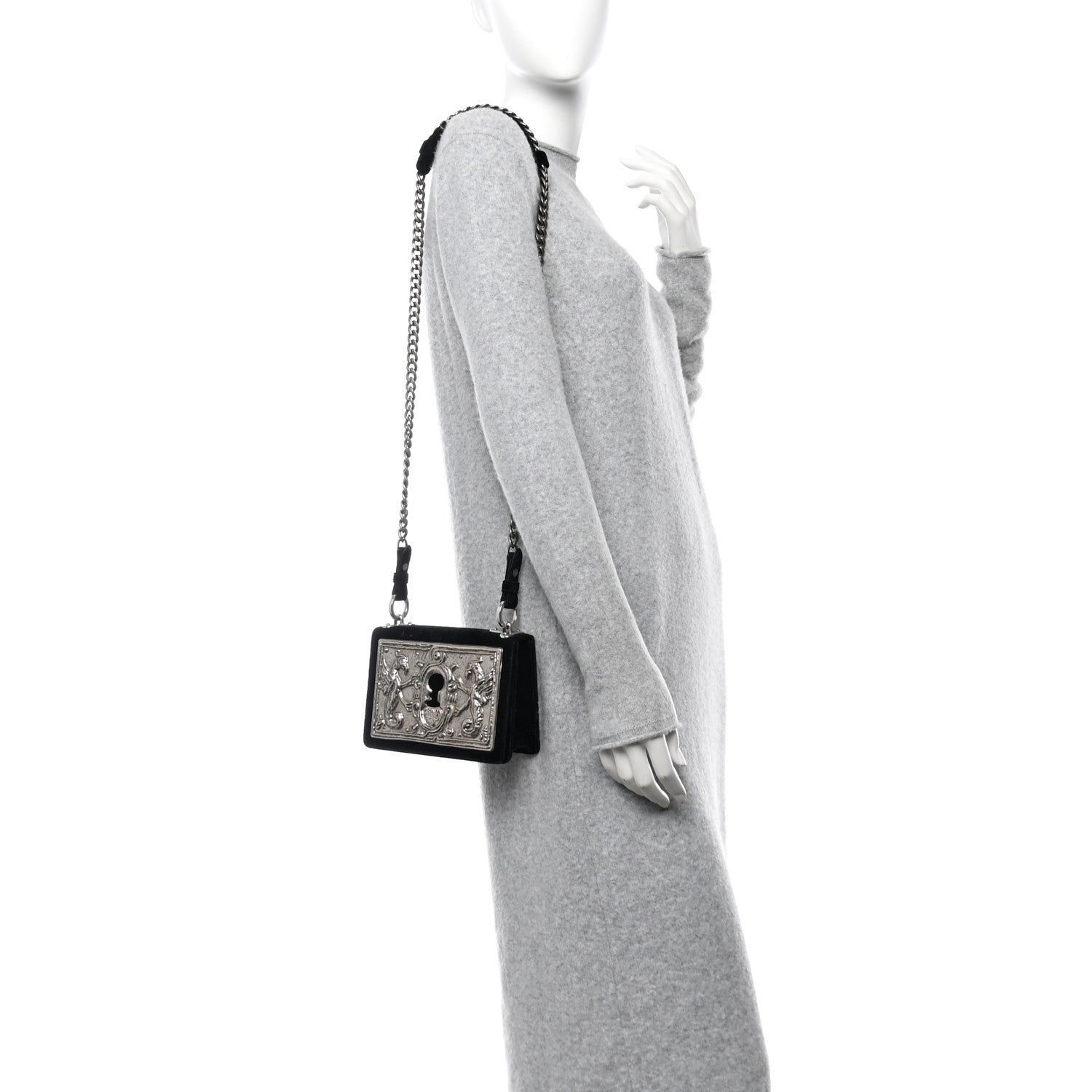 Velluto Cahier Lock Trunk Crossbody Bag Black