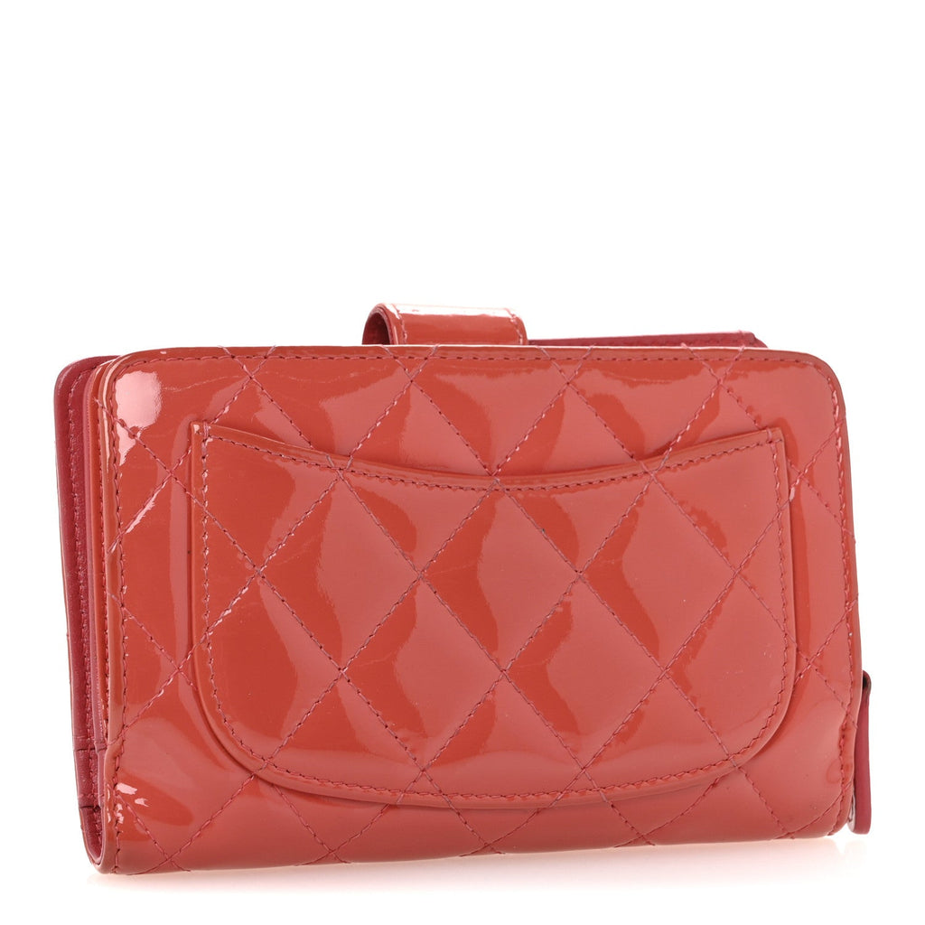 Patent Quilted Zip Pocket Wallet Coral