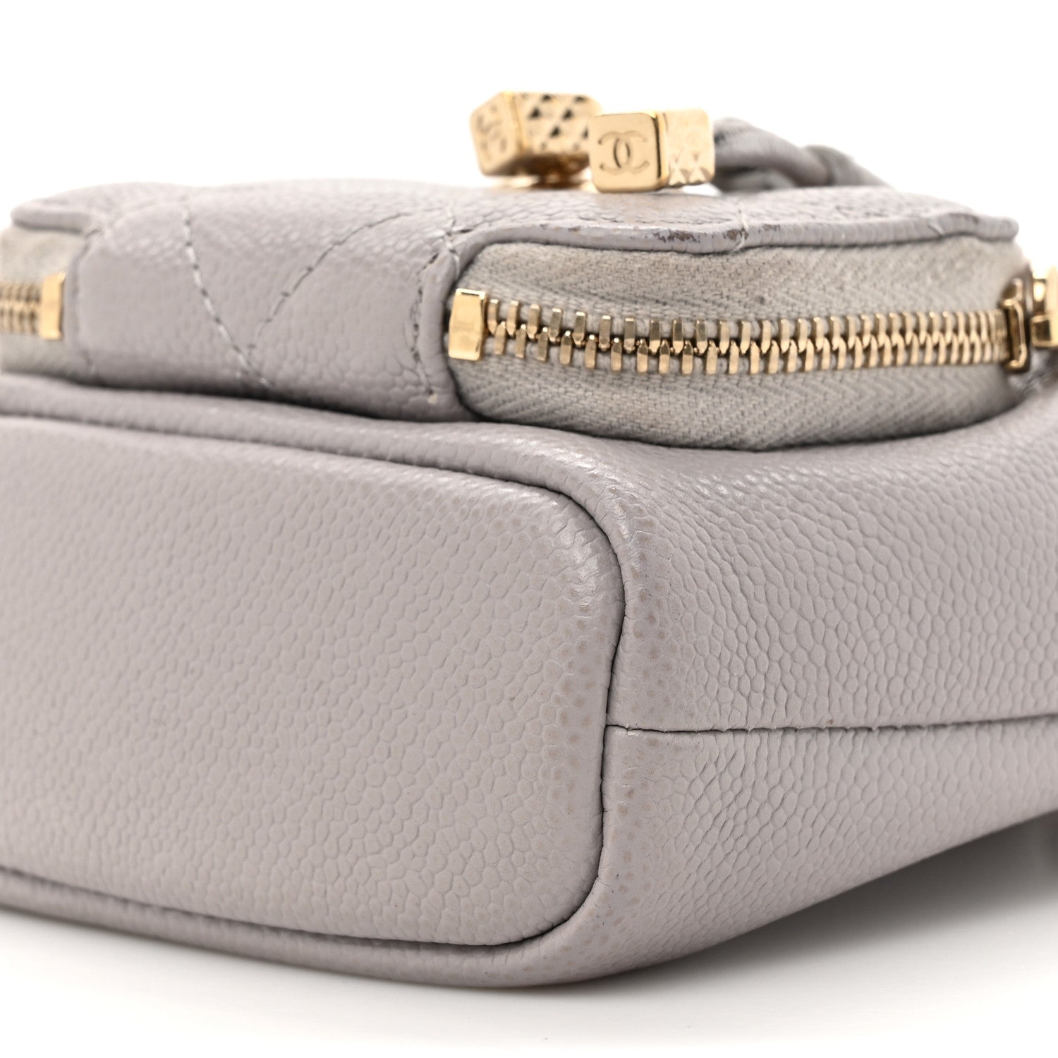 Caviar Quilted Mini CC Pocket Bucket Bag Grey