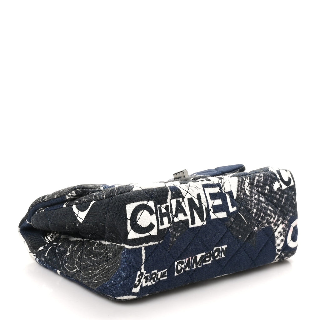 Jersey Quilted Camellia 2.55 Reissue Mini Flap Black Blue White