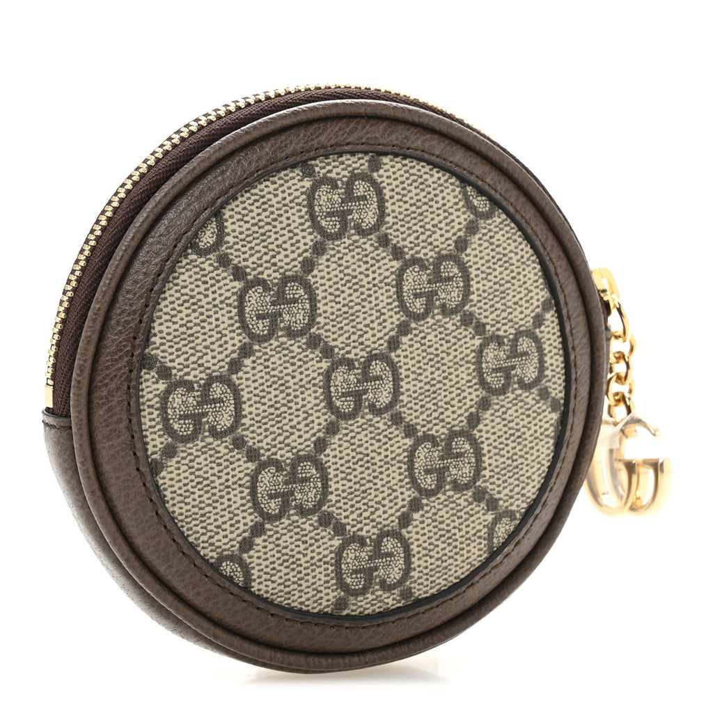 GG Supreme Monogram Web Ophidia Round Coin Purse Beige New Acero