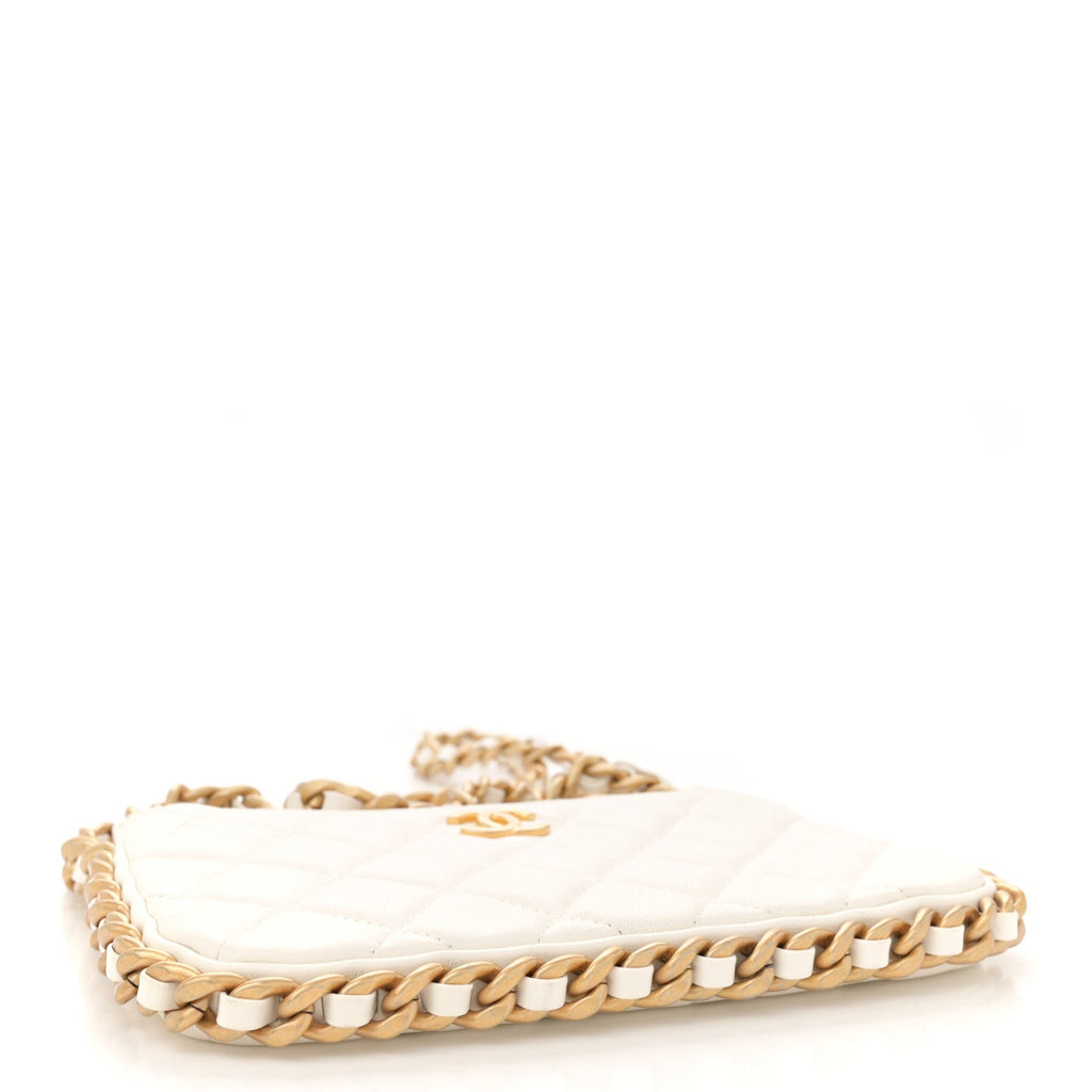 Shiny Crumpled Lambskin Quilted Trendy Chain Around Hobo White