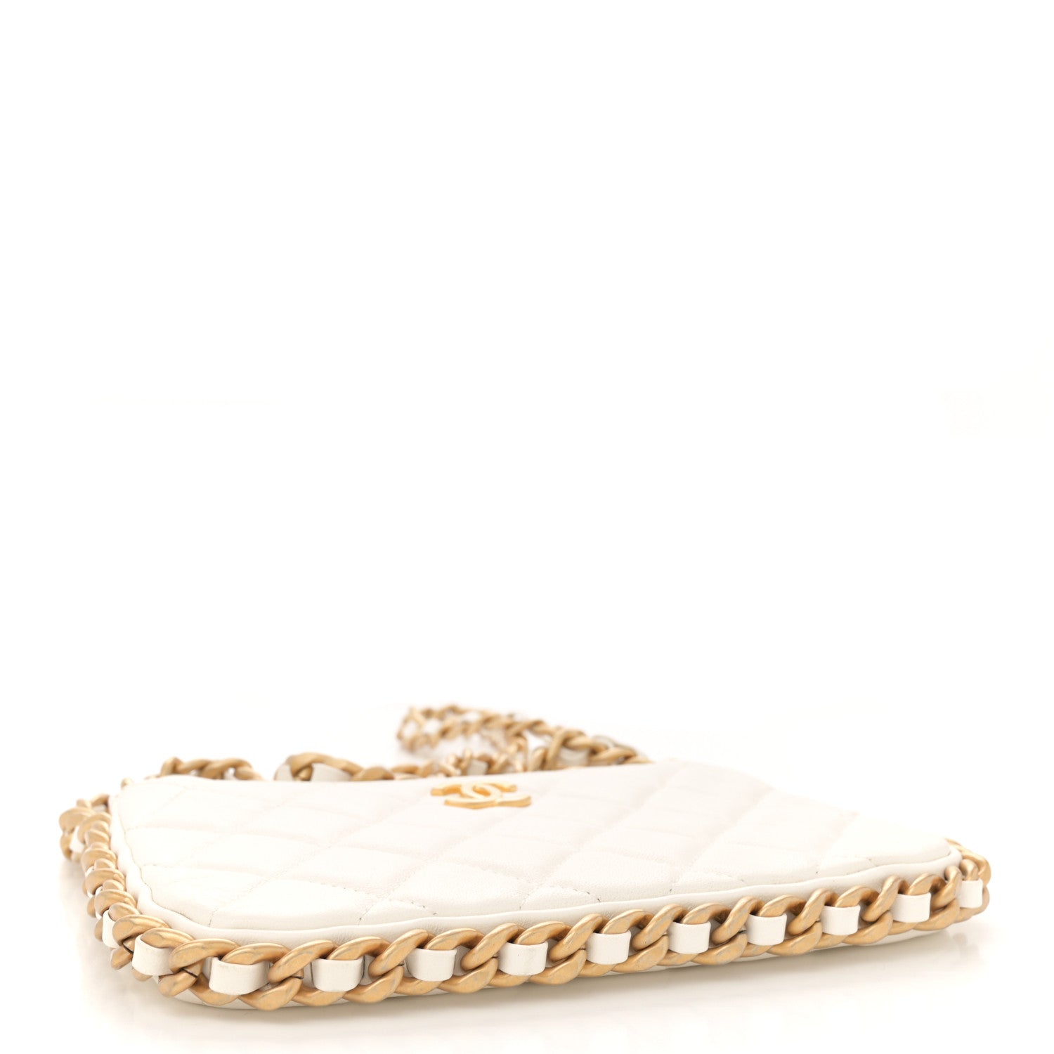 Shiny Crumpled Lambskin Quilted Trendy Chain Around Hobo White