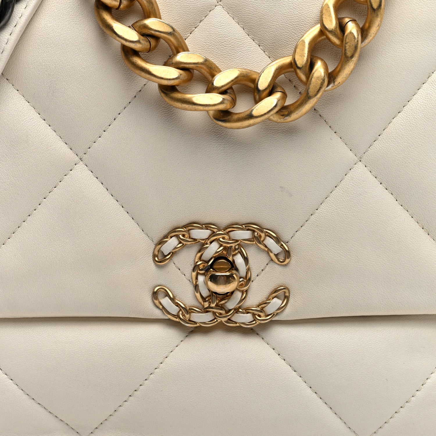 Lambskin Quilted Large Chanel 19 Flap White