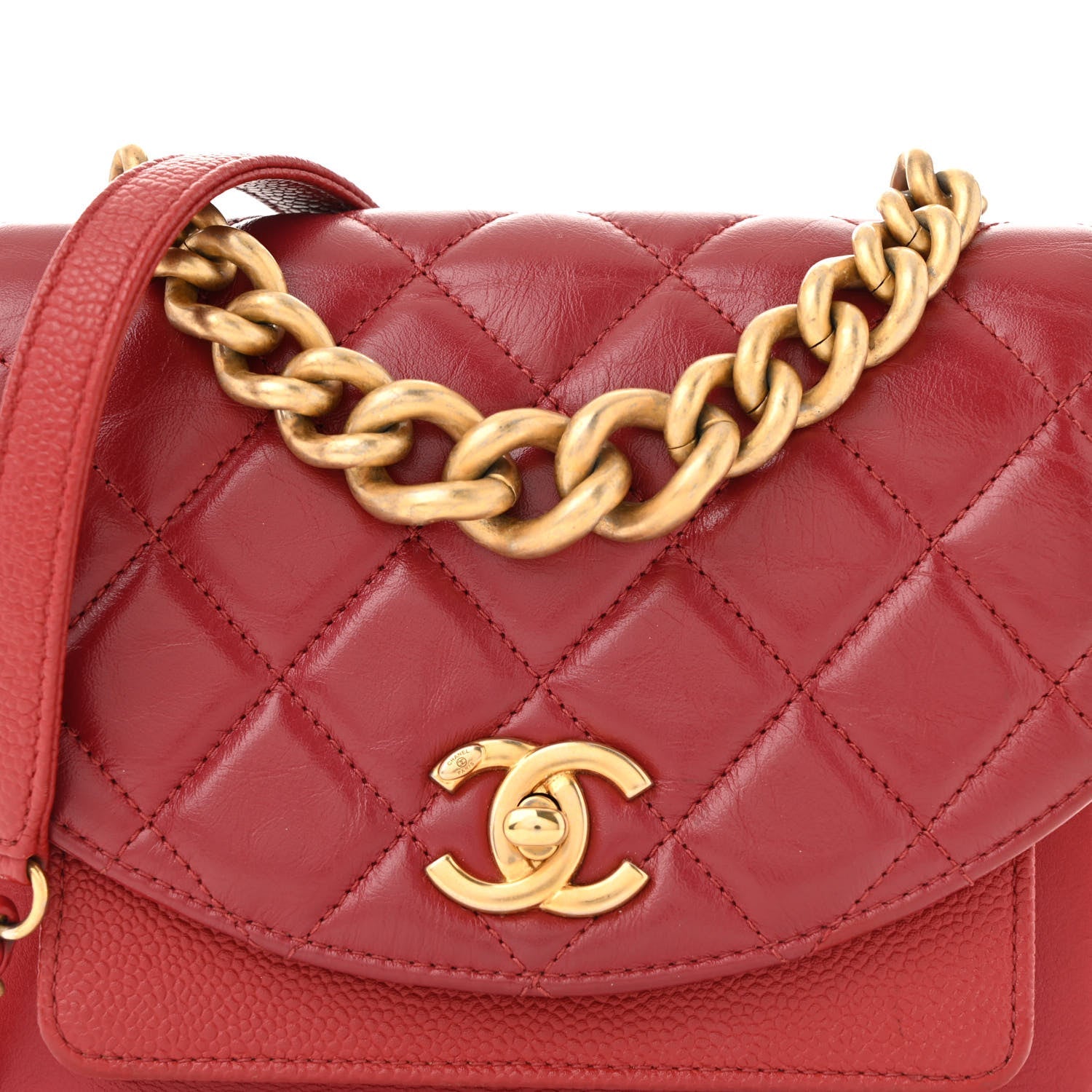 Calfskin Caviar Quilted Mini Chain Handle Flap  Red