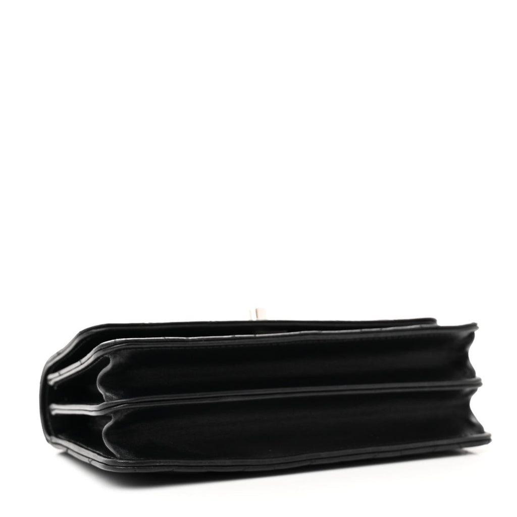 Lambskin Quilted Metal Top Handle Crossbody Flap Black