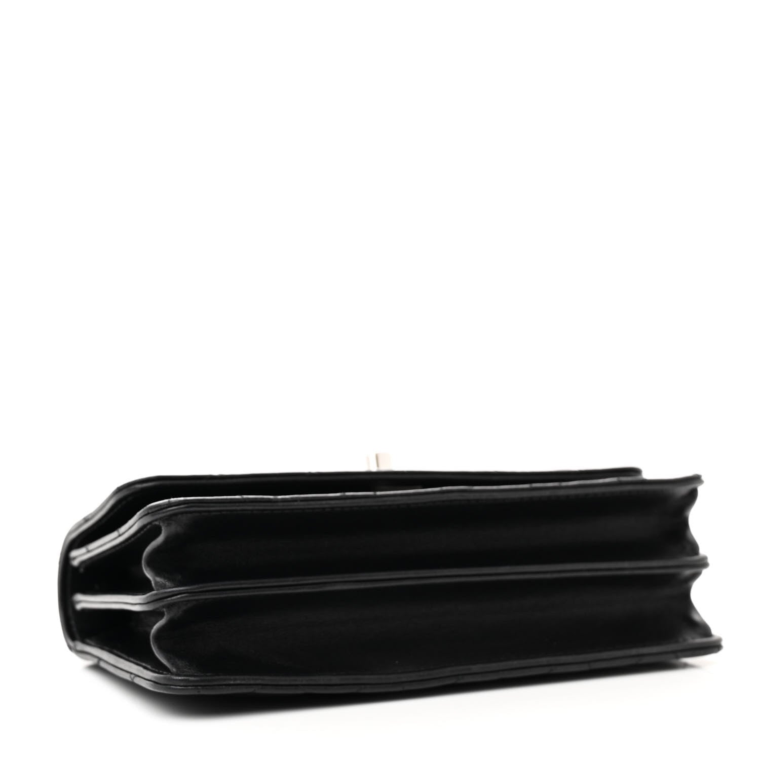 Lambskin Quilted Metal Top Handle Crossbody Flap Black