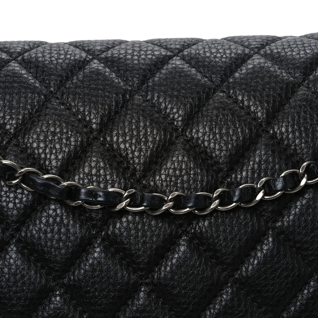 Grained Calfskin Quilted Small XXL Travel Flap Bag Black