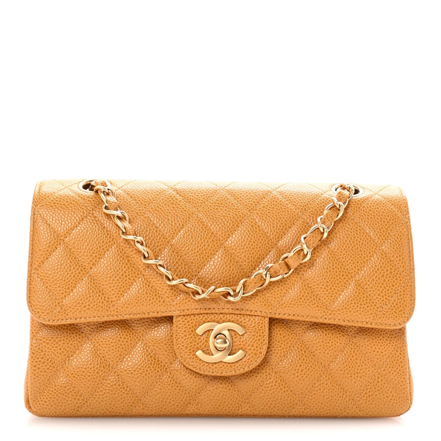 Caviar Quilted Small Double Flap Yellow