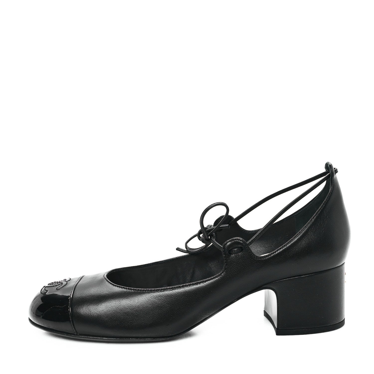 Lambskin Patent Cap Toe CC Mary Jane Pumps 39 Black