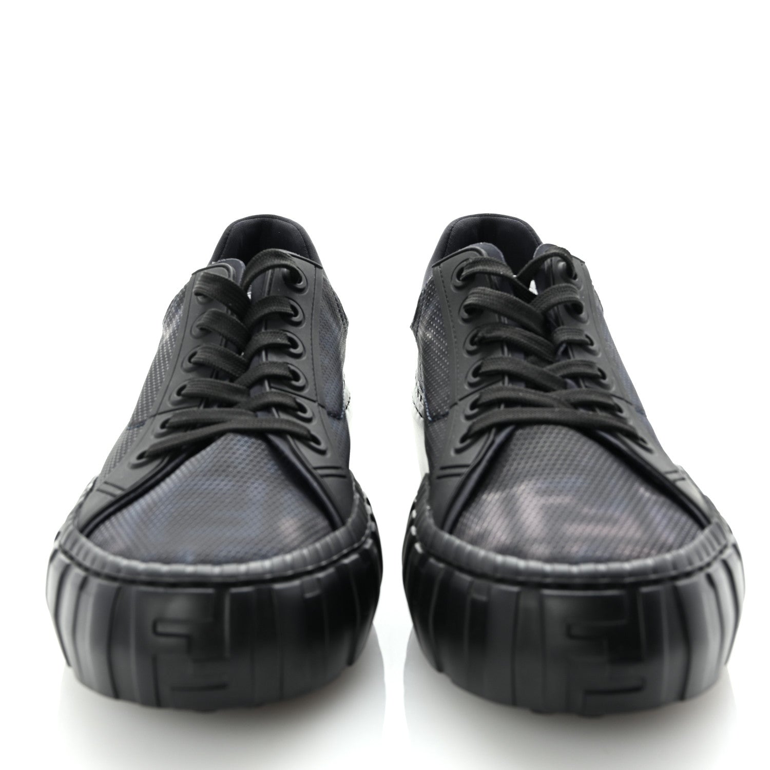 Fabric Jacquard Vitello Technical Fabric FF Mens Fendi Force Low Top Sneaker 8 Black Blue