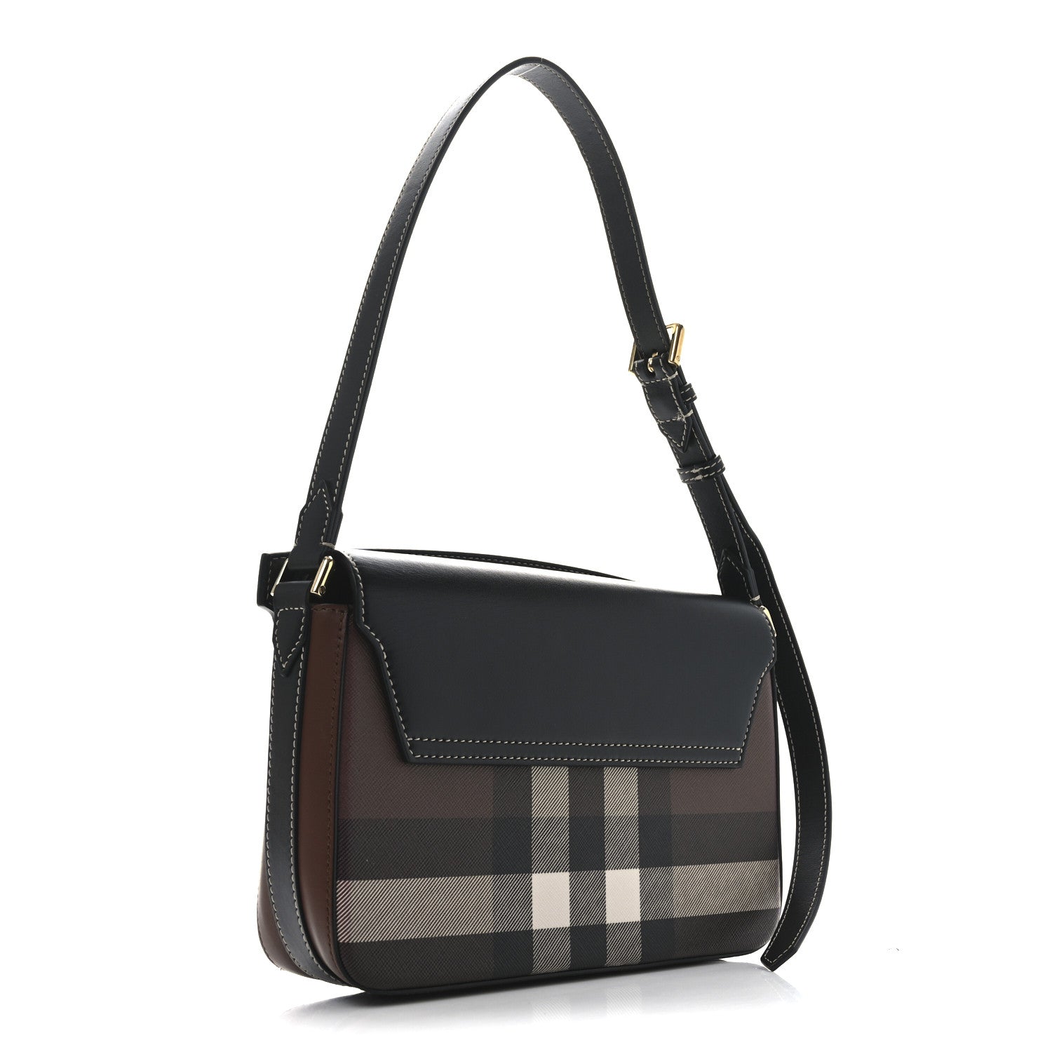 E-Canvas Check Calfskin Catherine Shoulder Bag Dark Birch Brown