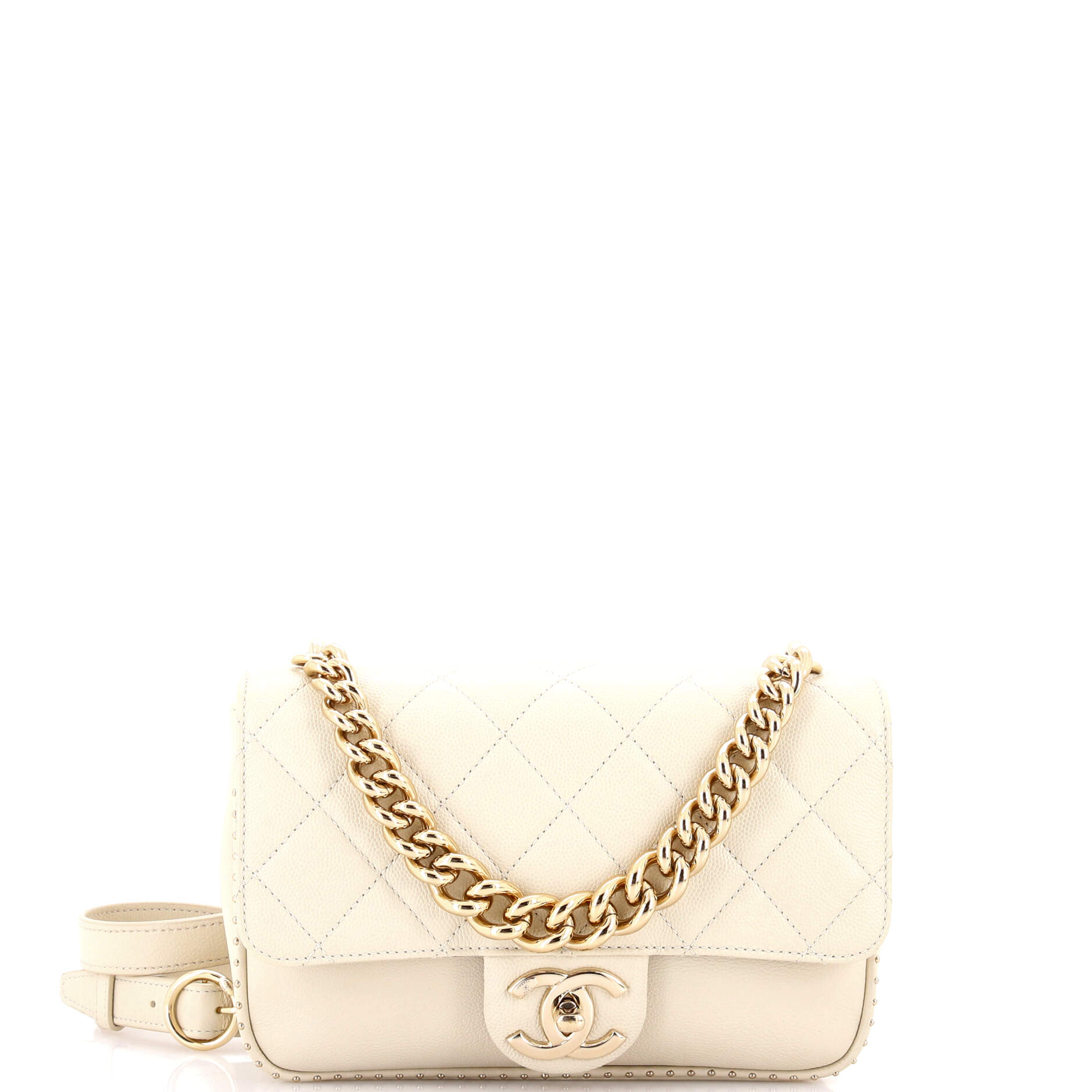 Chain Handle CC Flap Bag Quilted Caviar with Studded Detail Small