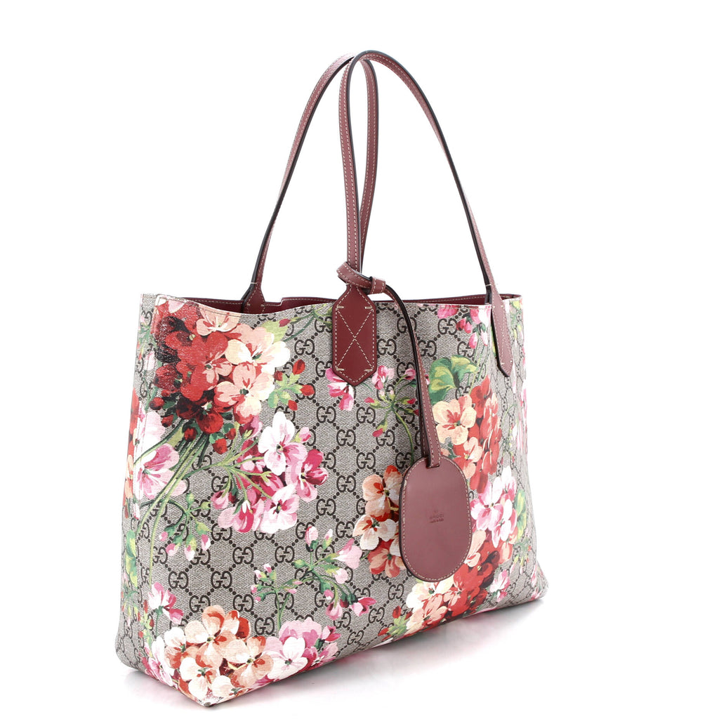 Reversible Tote Blooms GG Print Leather Medium