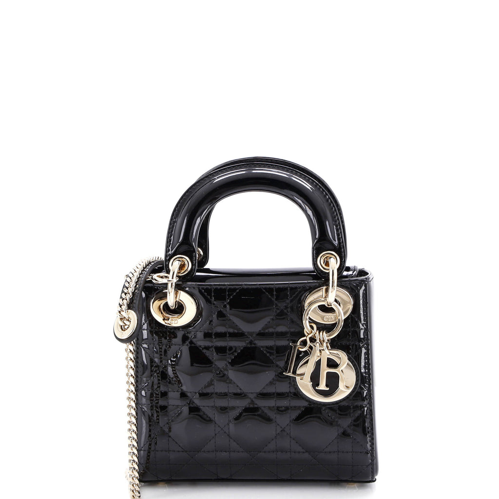 Lady Dior Chain Bag Cannage Quilt Patent Mini