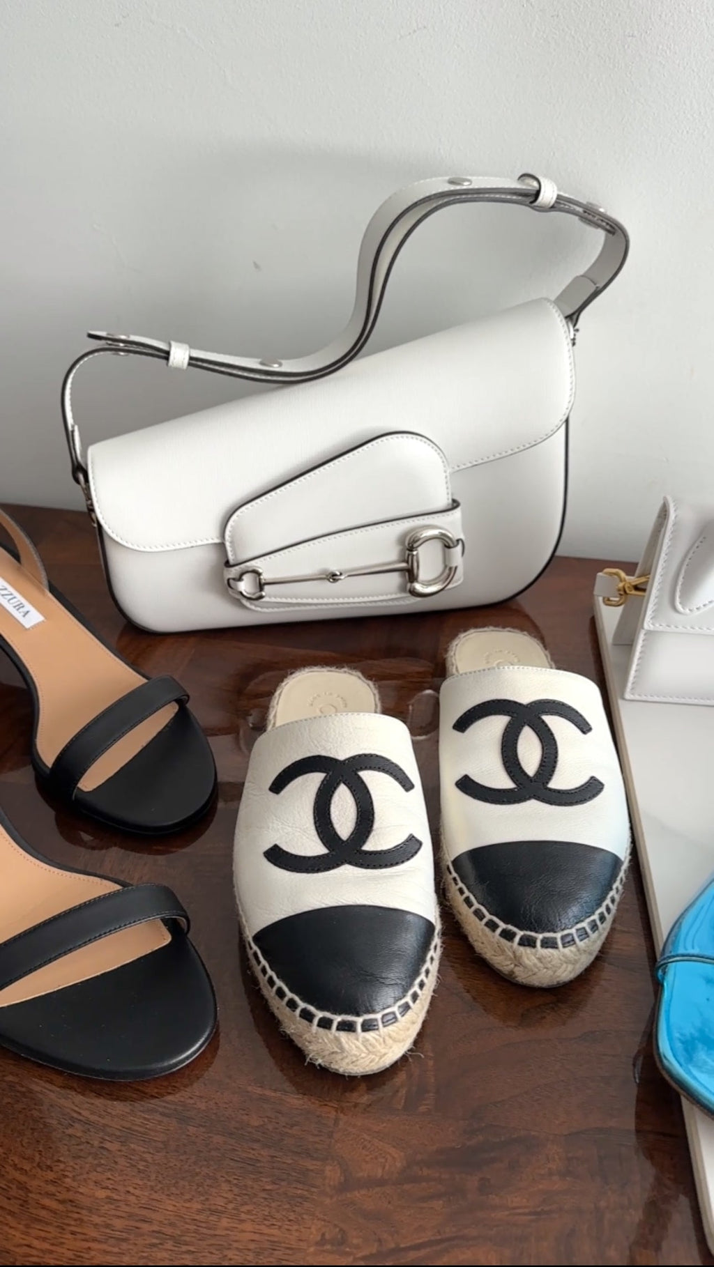 Chanel Black and White CC Cap Toe Flat Espadrille Slides - 34