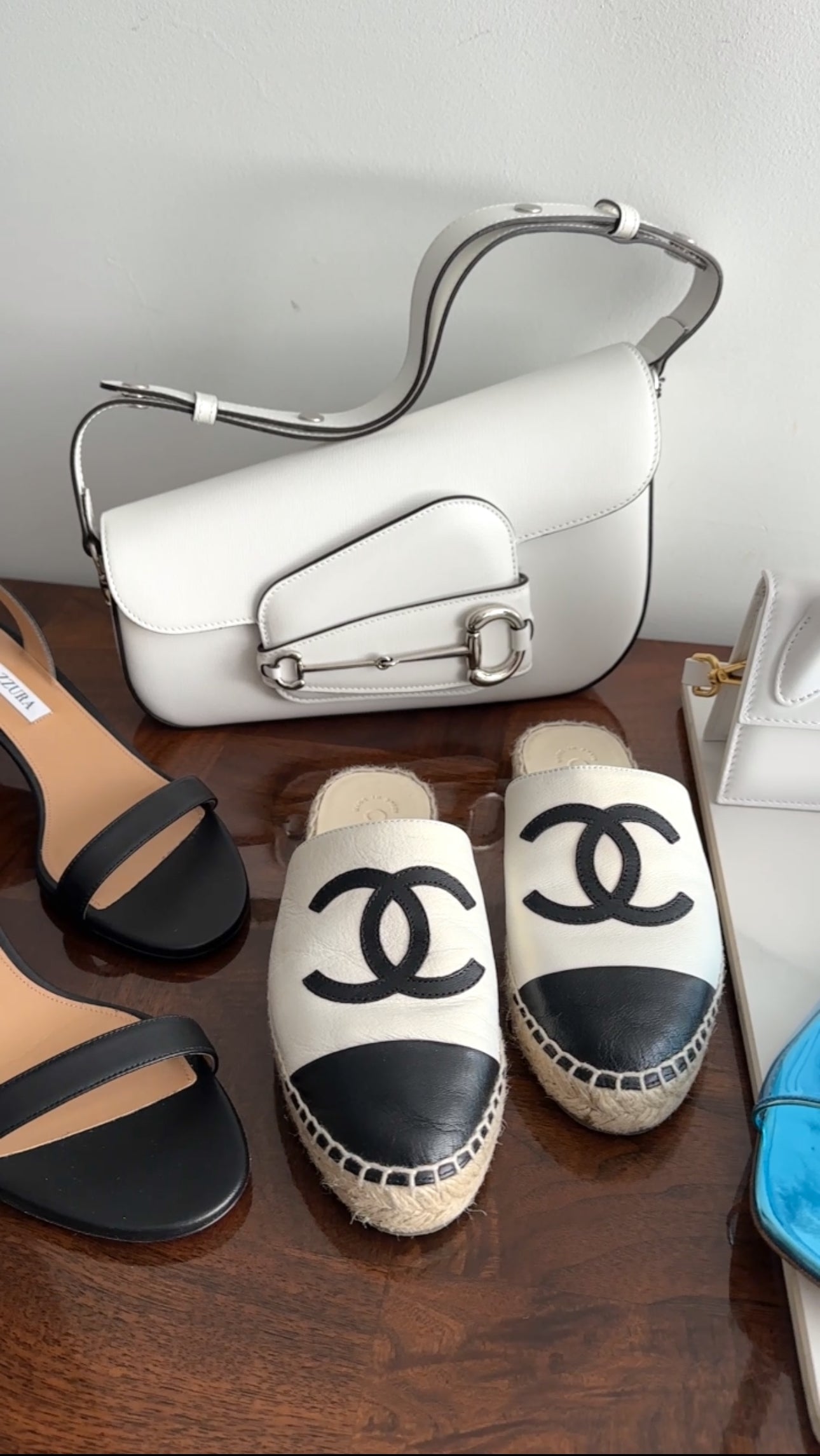 Chanel Black and White CC Cap Toe Flat Espadrille Slides - 34