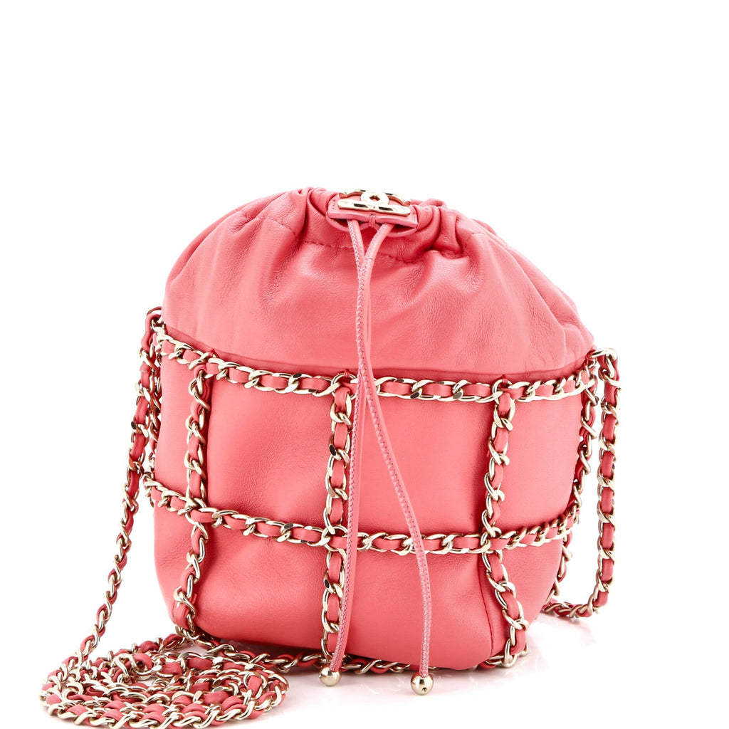 Chain Frame CC Drawstring Bucket Bag Lambskin Mini
