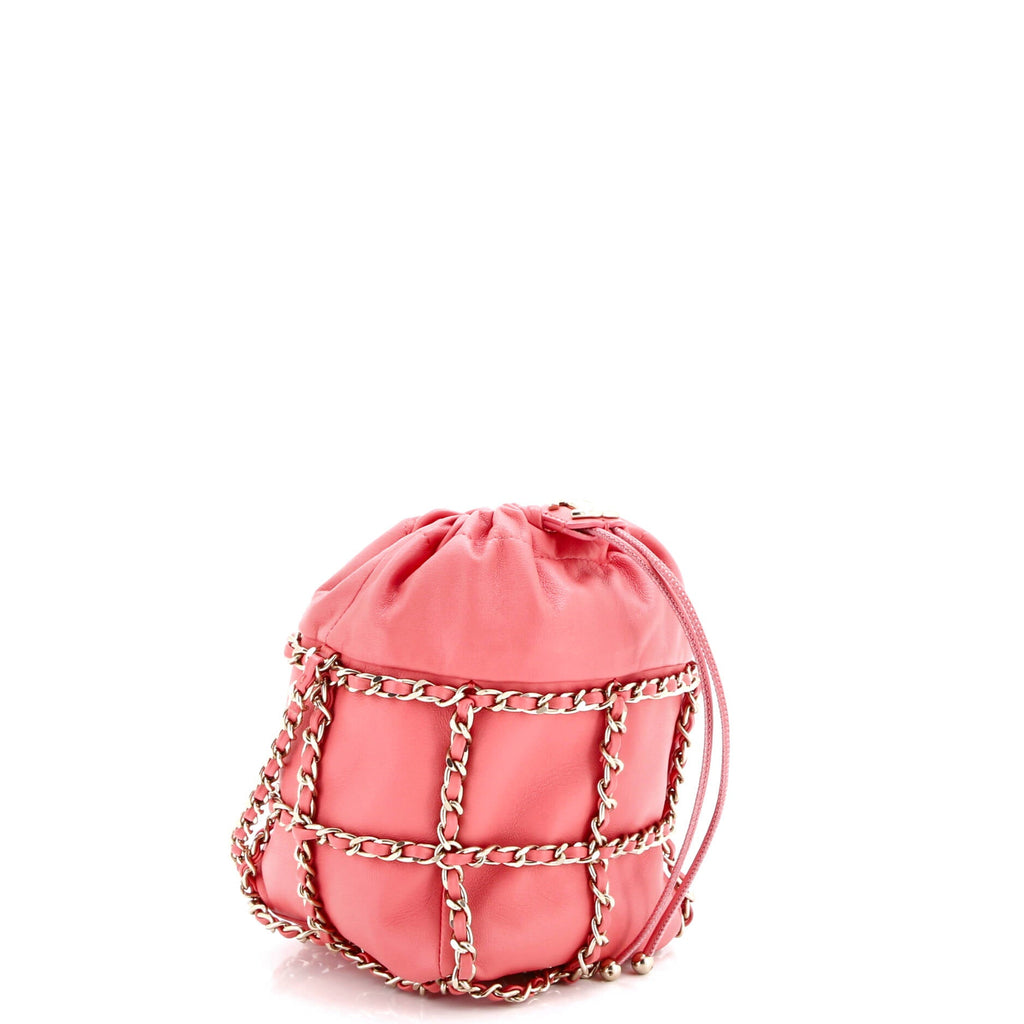 Chain Frame CC Drawstring Bucket Bag Lambskin Mini